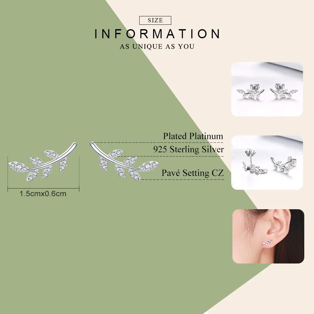 Pandora Style Silver Spring Leaves Stud Earrings - BSE031