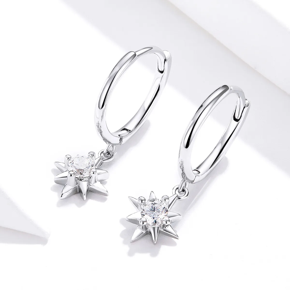 Pandora Style Silver Star Dangle Earrings - SCE759