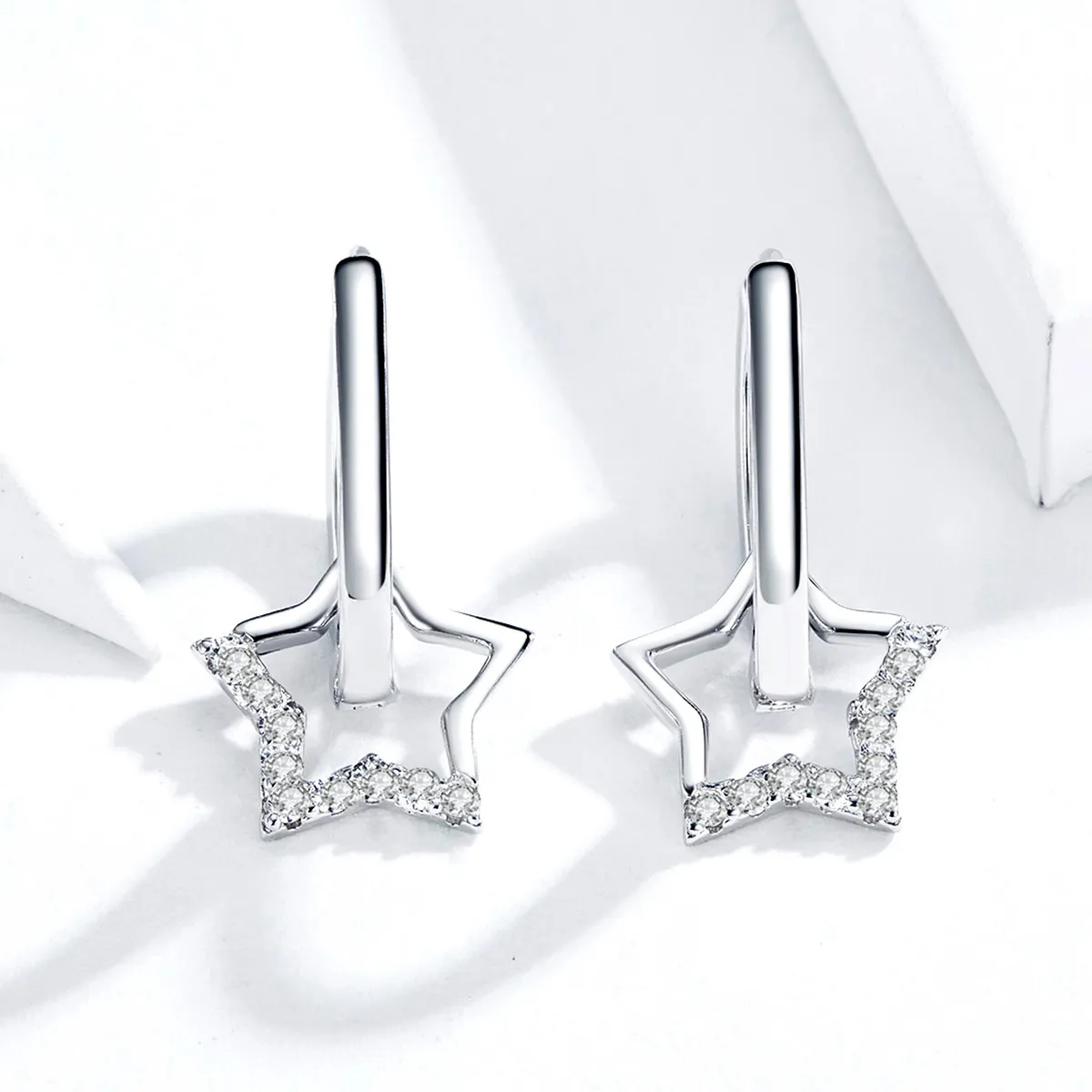 Pandora Style Silver Starry Dangle Earrings - BSE276