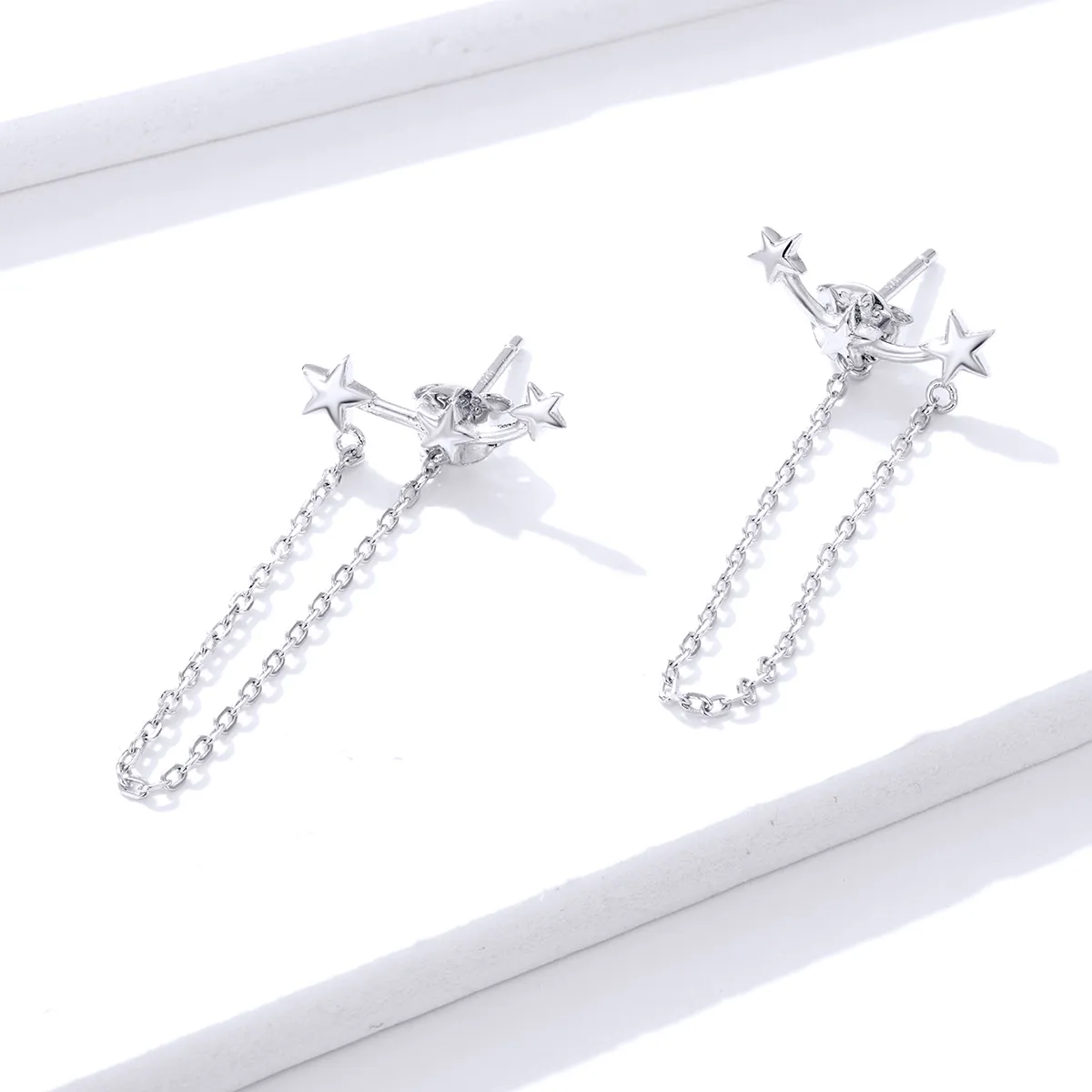 Pandora Style Silver Starry Dangle Earrings - BSE361