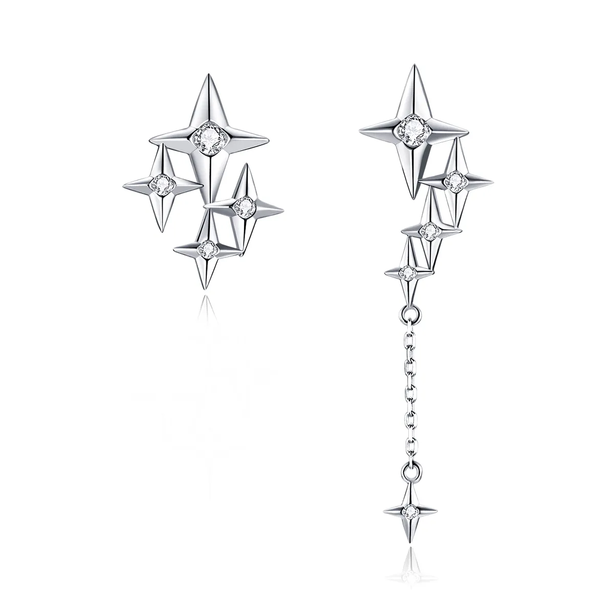 Pandora Style Silver Starry Dangle Earrings - BSE461