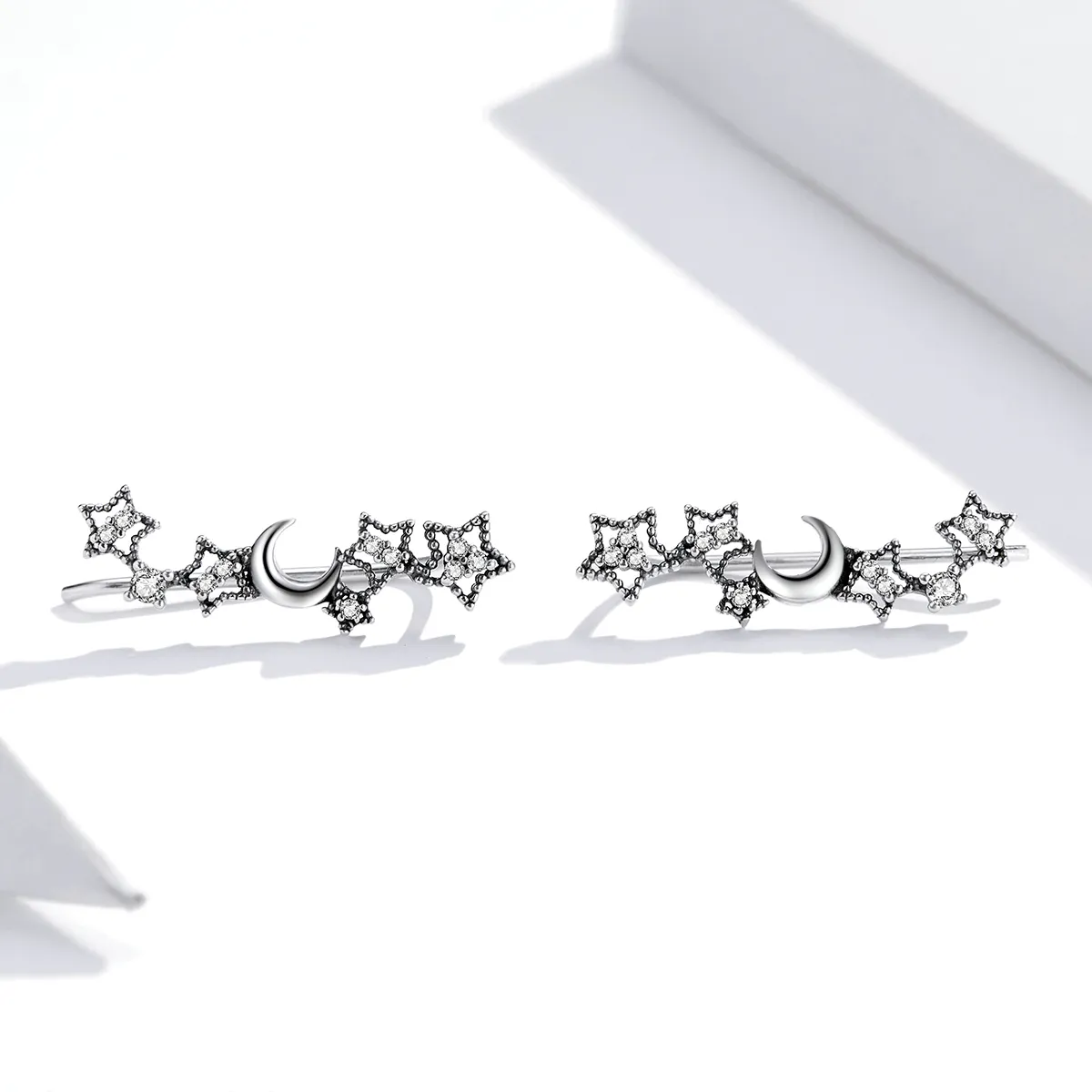 Pandora Style Silver Stars And Moon Stud Earrings - SCE926