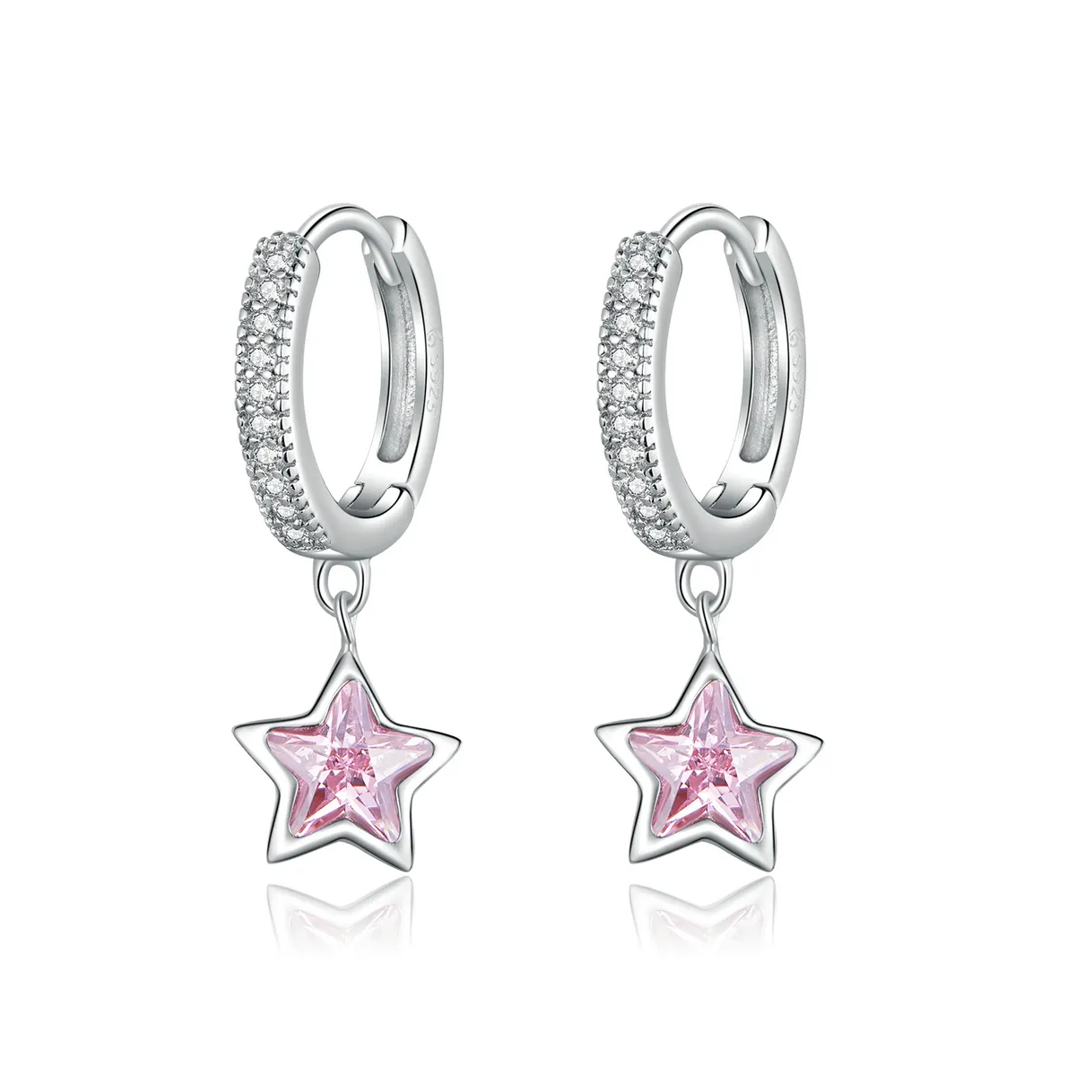 Pandora Style Silver Stars Dangle Earrings - BSE414