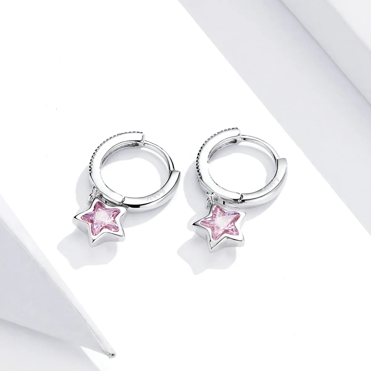 Pandora Style Silver Stars Dangle Earrings - BSE414