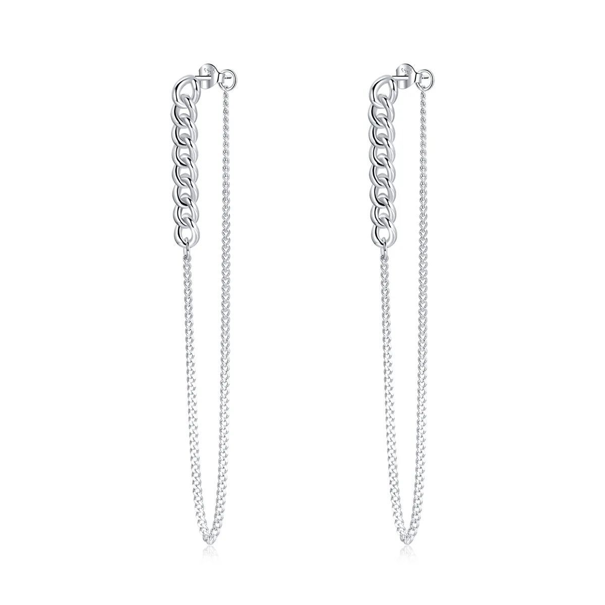 Pandora Style Silver Vintage Chain Dangle Earrings - SCE1011