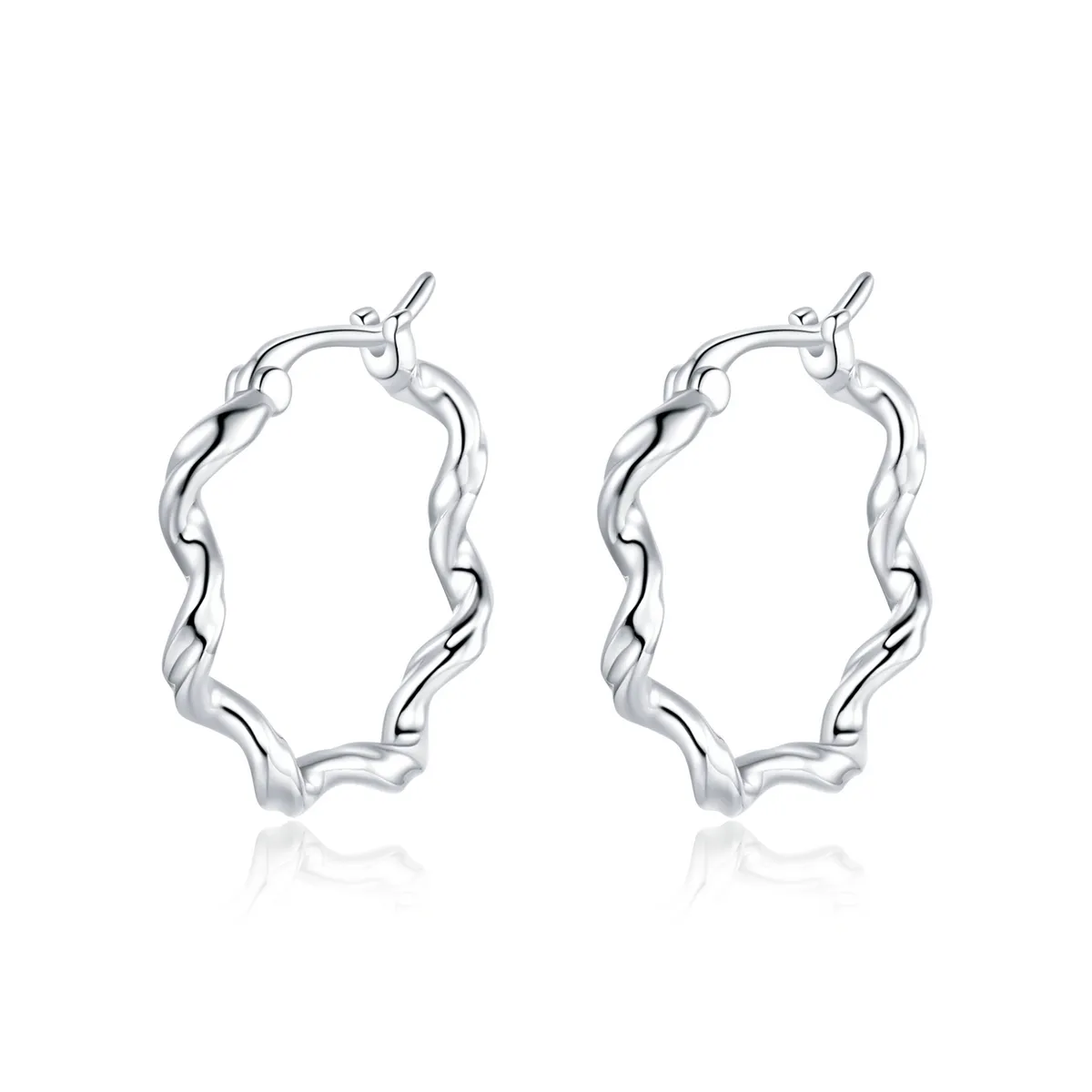 Pandora Style Silver Wave Hoop Earrings - SCE976