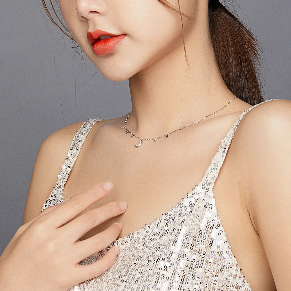 Pandora Style Silver Dream Star Moon Pendant Necklace - SCN420