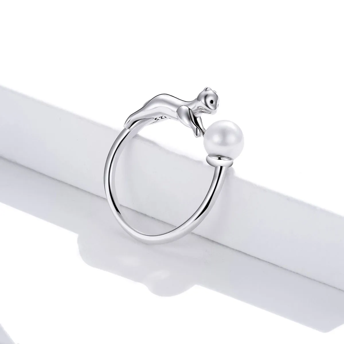 Pandora Style Silver Cat Plays Ball Open Ring - SCR683