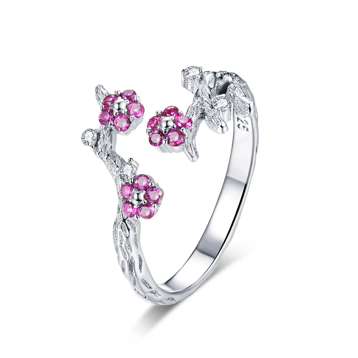 Pandora Style Silver Plum blossom Open Ring - BSR022