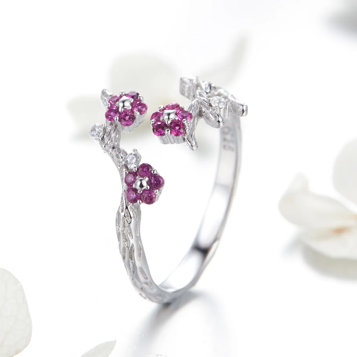 Pandora Style Silver Plum blossom Open Ring - BSR022