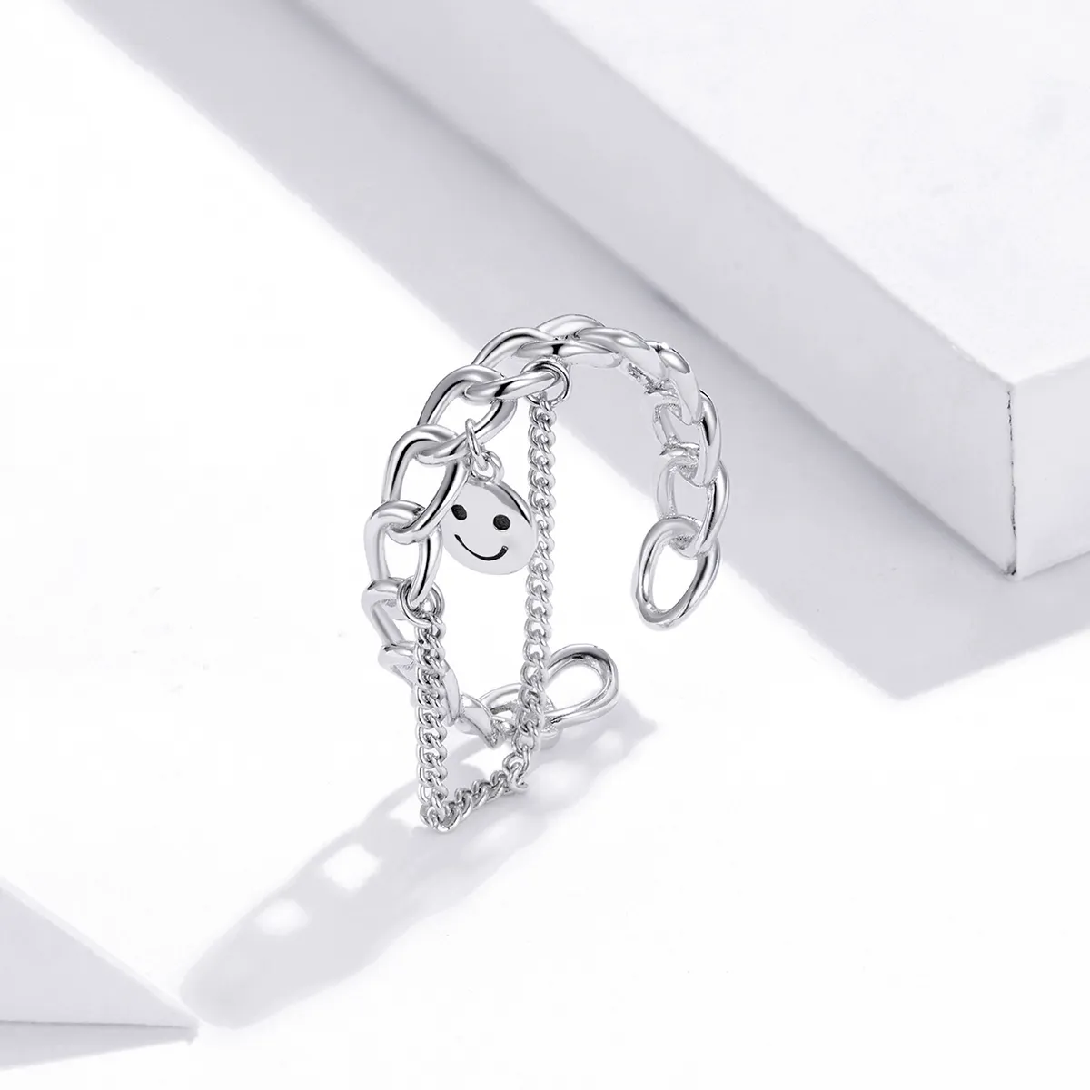 Pandora Style Silver Smiley Open Ring - SCR702
