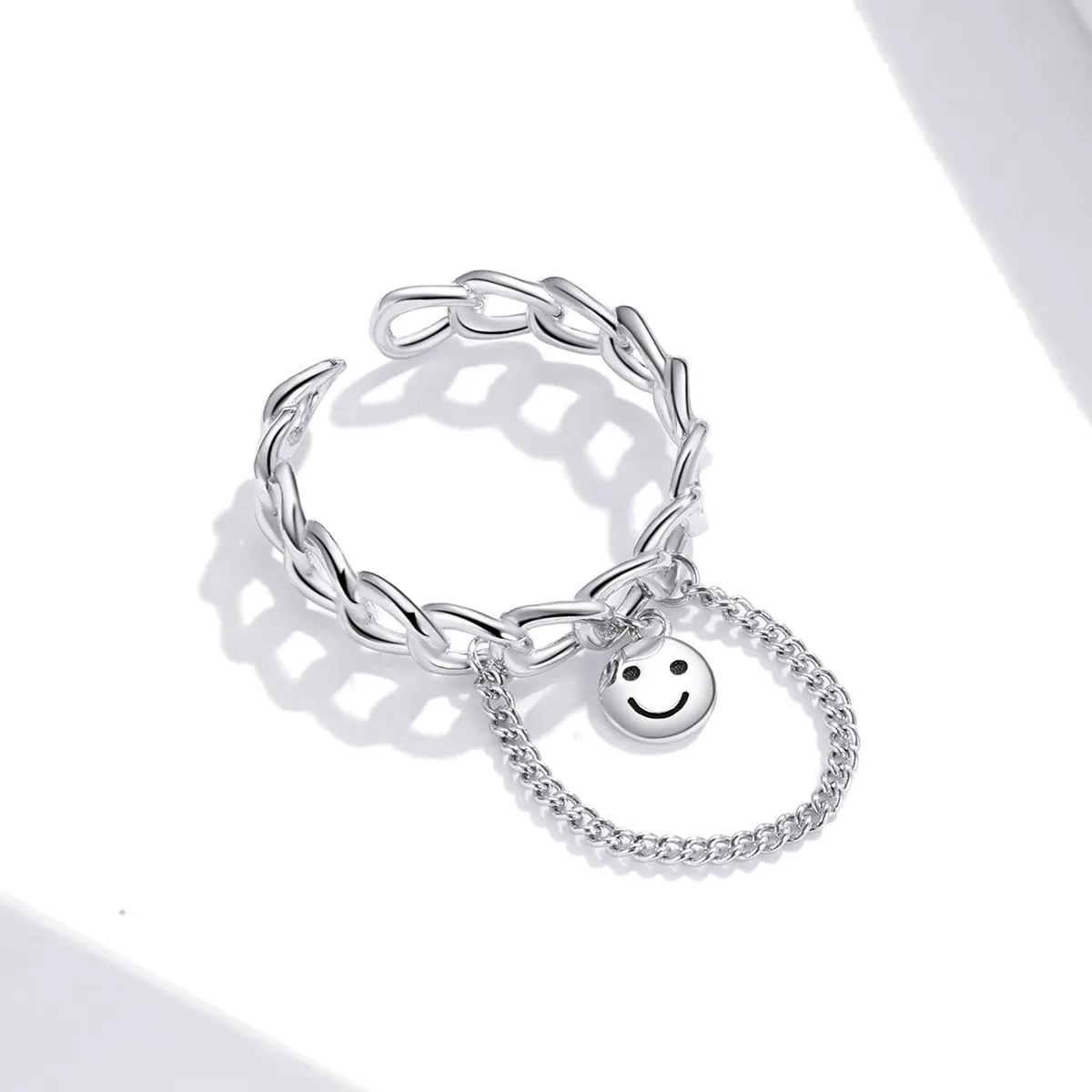 Pandora Style Silver Smiley Open Ring - SCR702