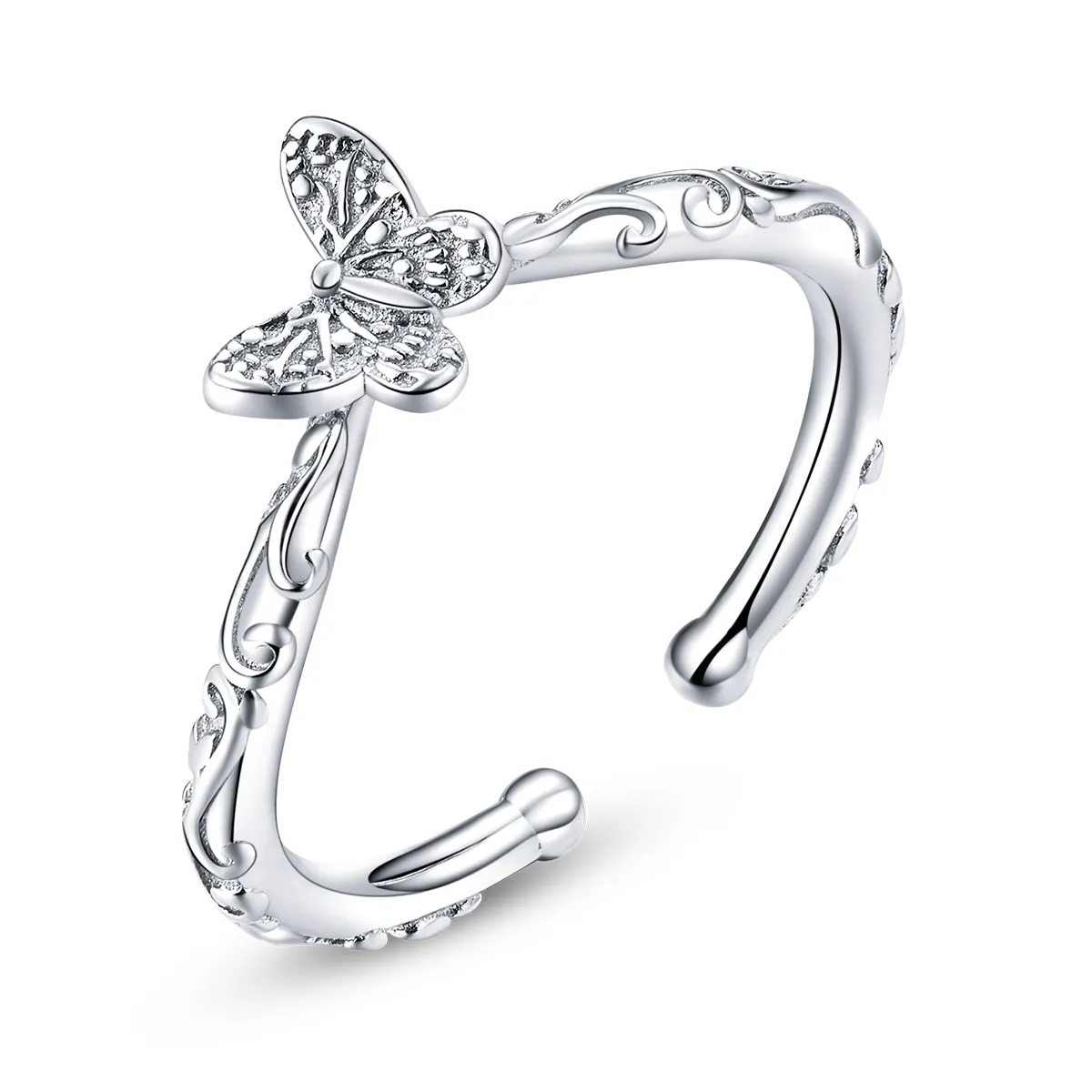 Pandora Style Silver Vintage Patterned Butterfly Open Ring - SCR634