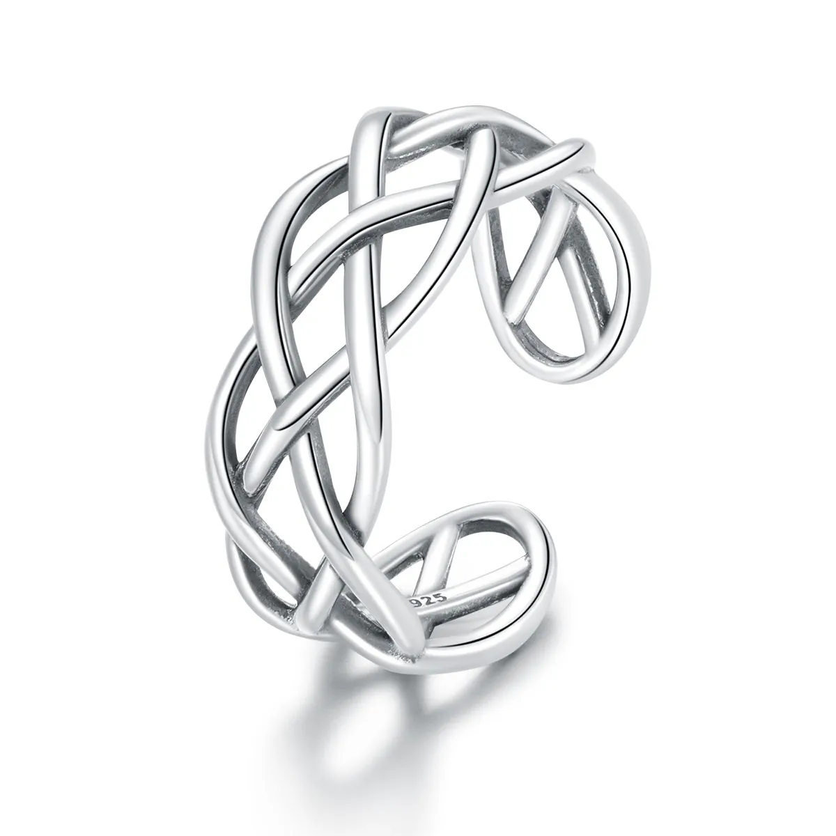 Pandora Style Silver Woven Texture Open Ring - SCR675