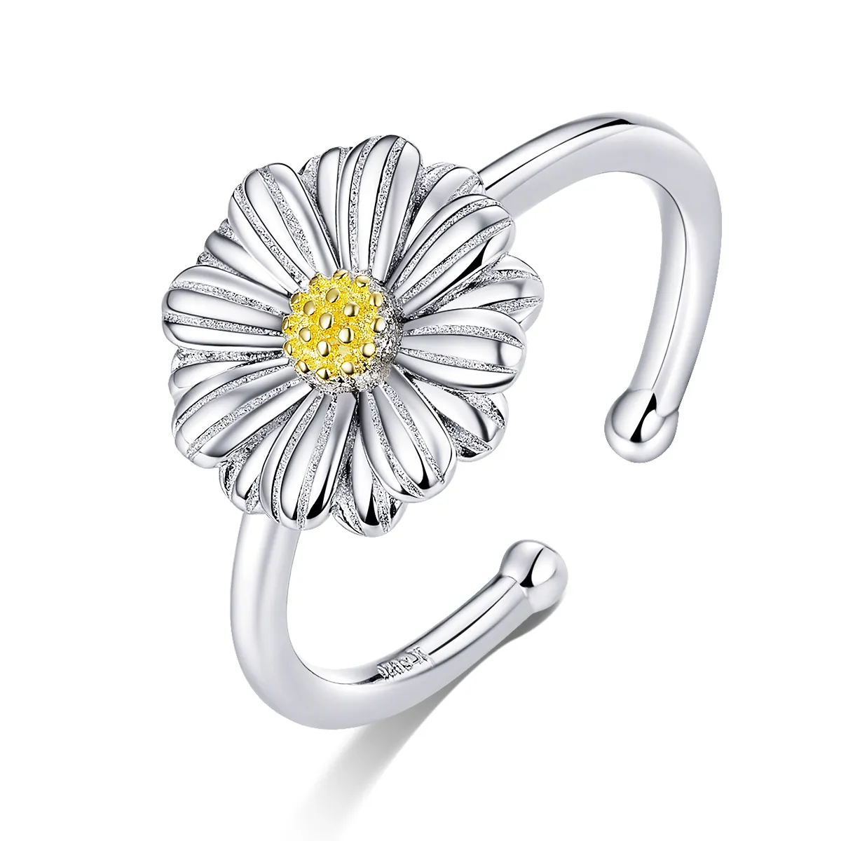 Pandora Style Two Tone Daisy Flower Open Ring - SCR616