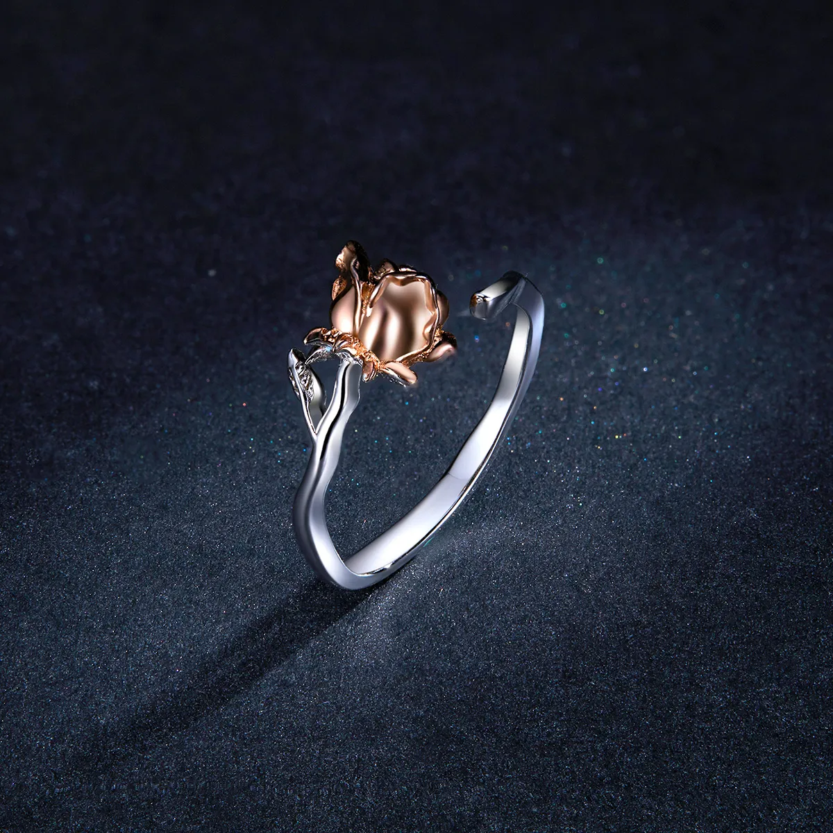 Pandora Style Two Tone Rose Gold Flower Open Ring - BSR134