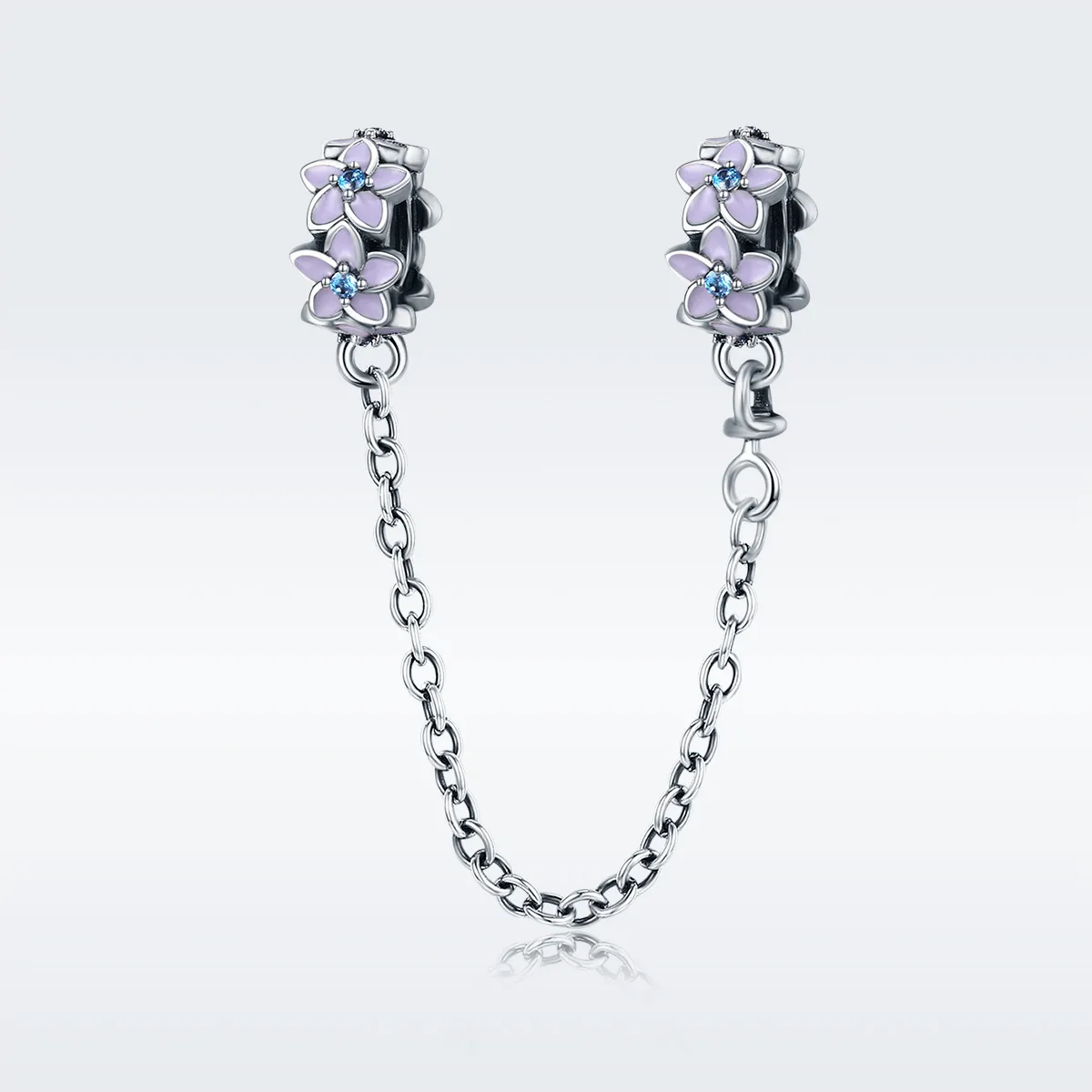 Pandora Style Silver Purple Flowers Safety Chain - SCC602