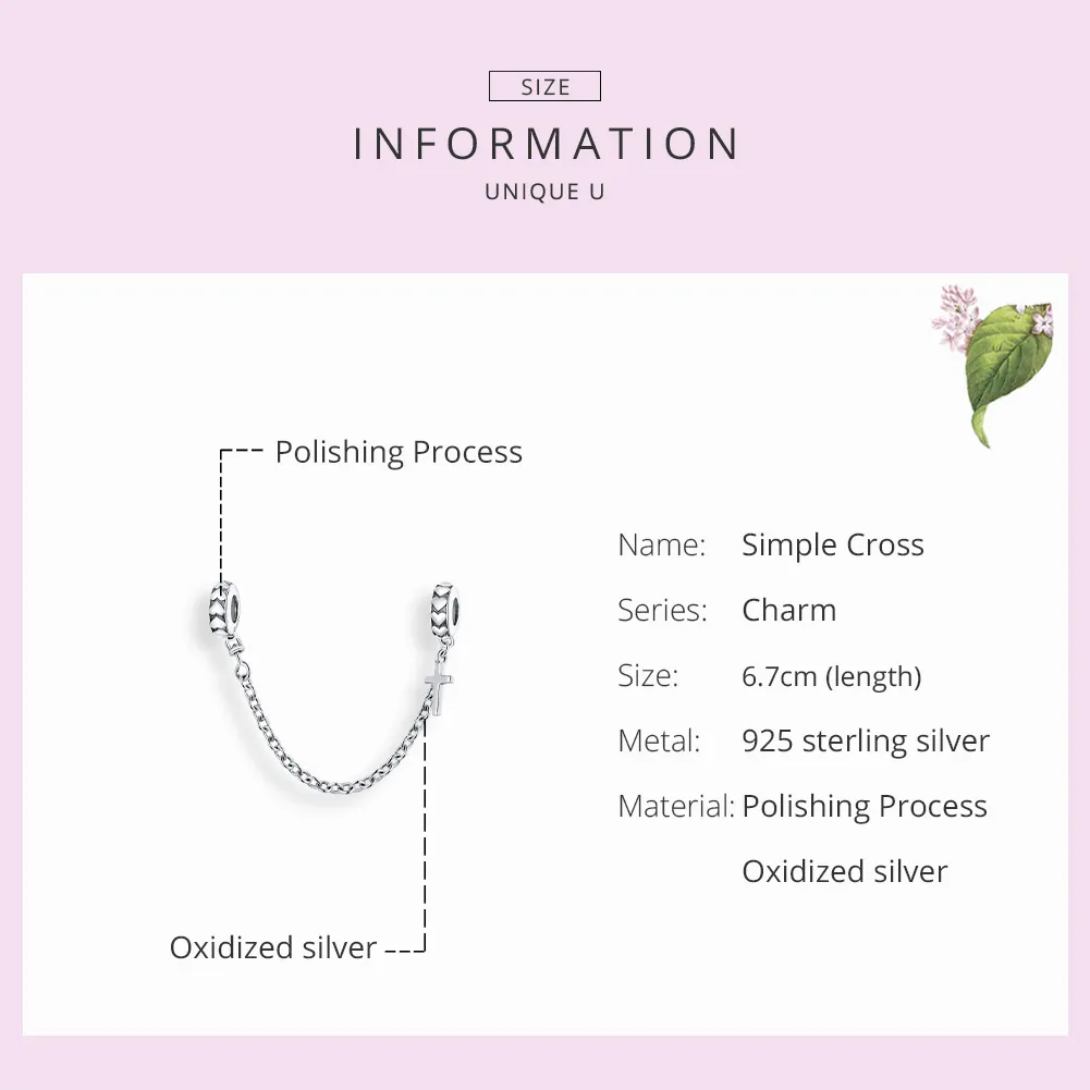 Pandora Style Silver Simple Cross Safety Chain - BSC362