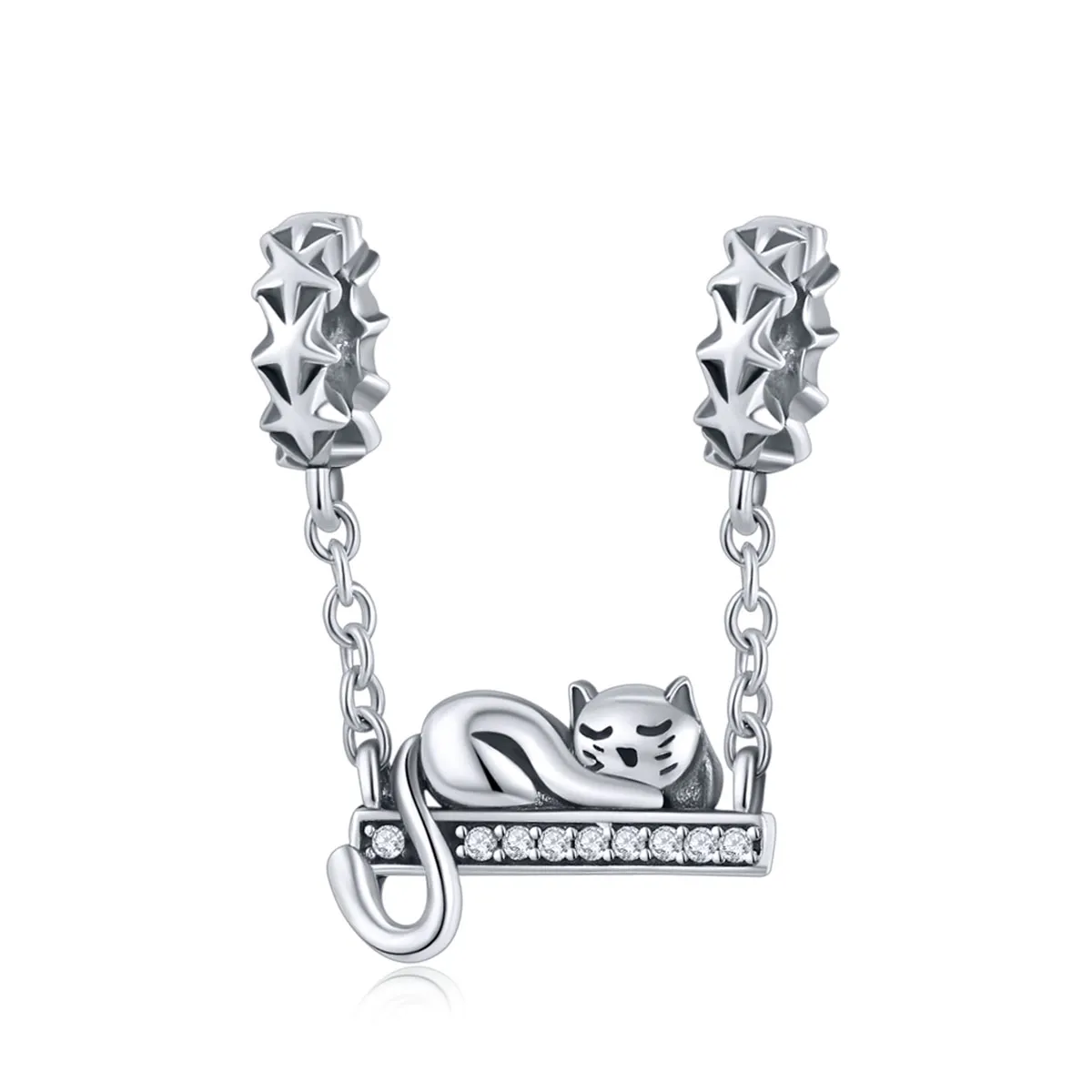 Pandora Style Silver Sleeping Cat Safety Chain - SCC856