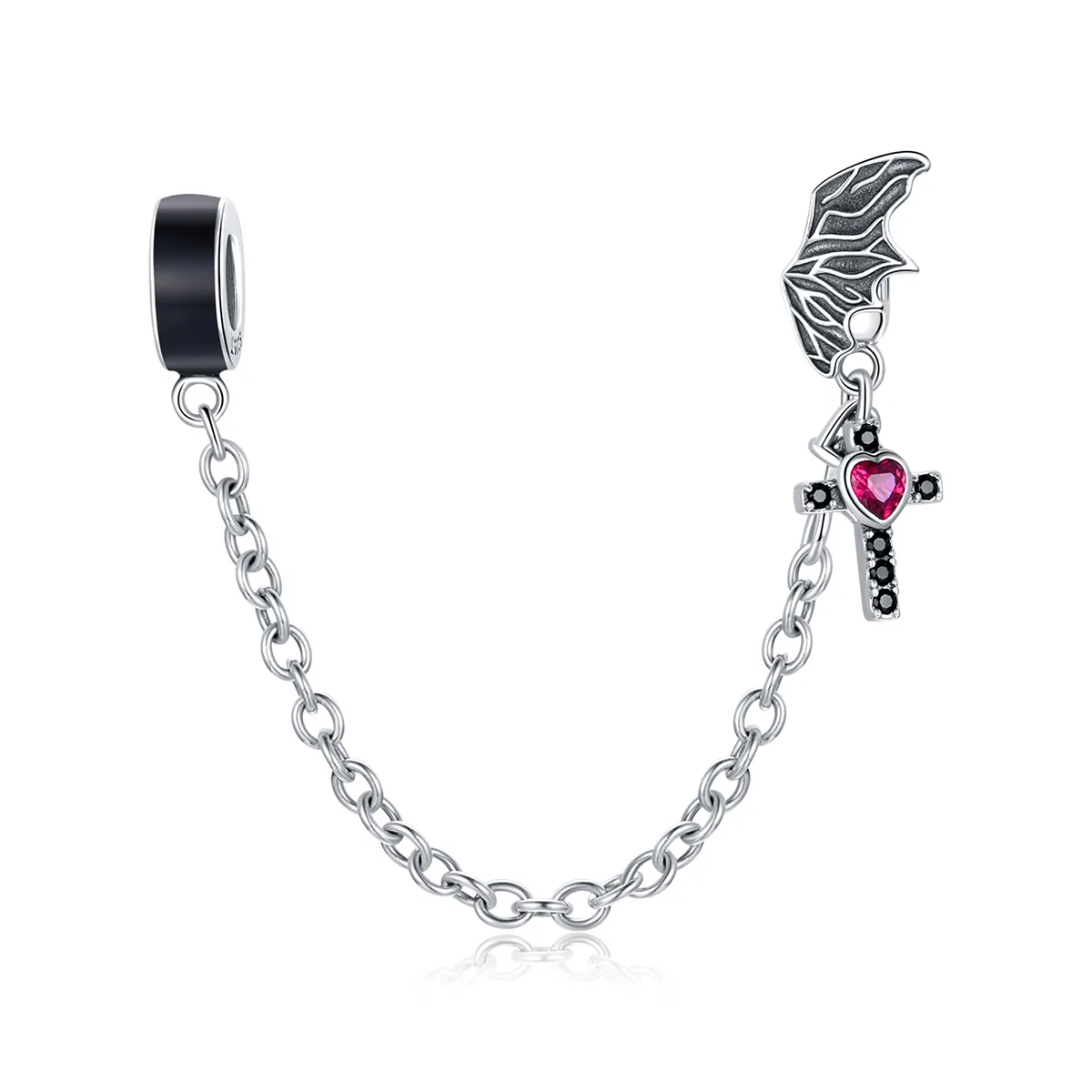 Pandora Style Silver Winged Cross Safety Chain - SCC1781