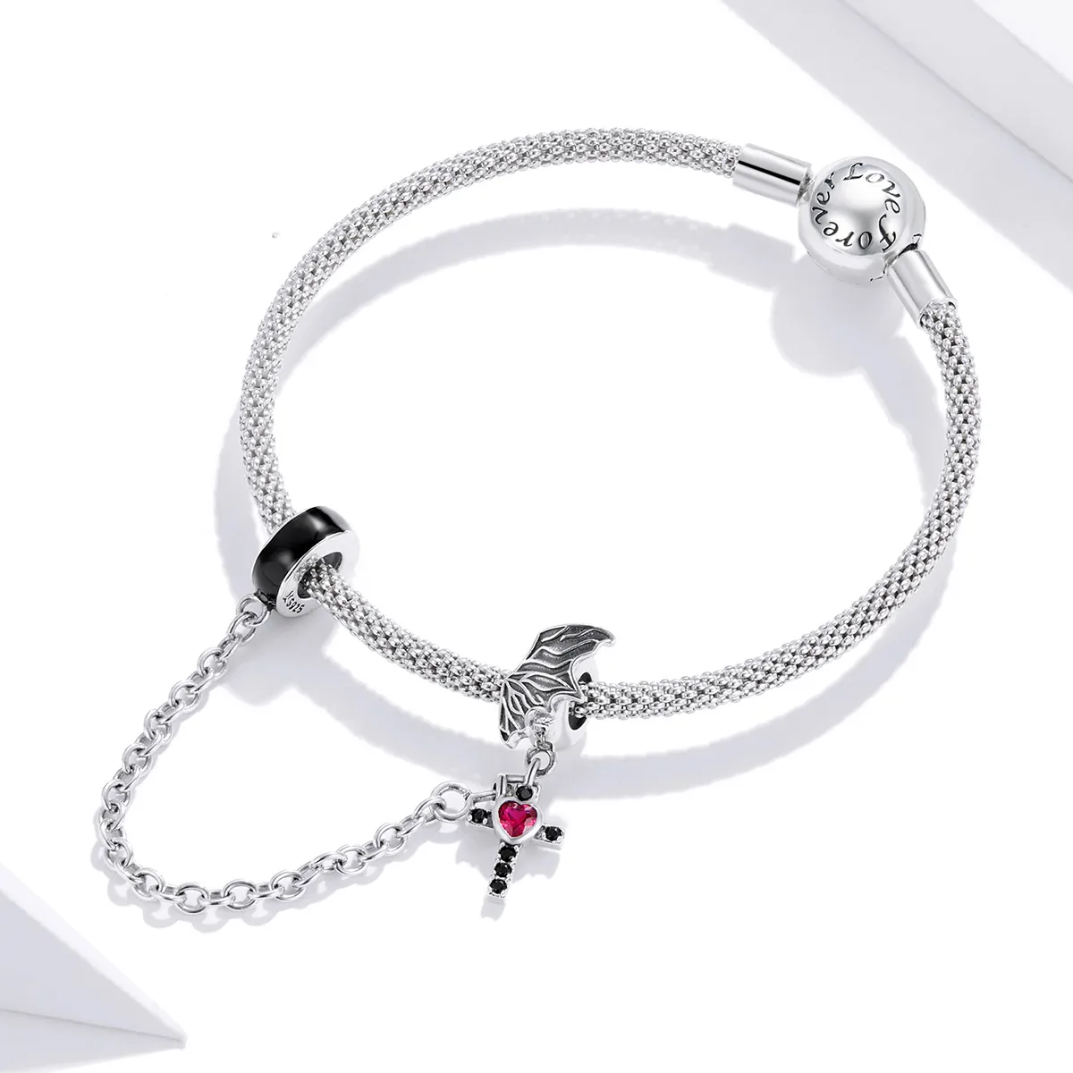 Pandora Style Silver Winged Cross Safety Chain - SCC1781