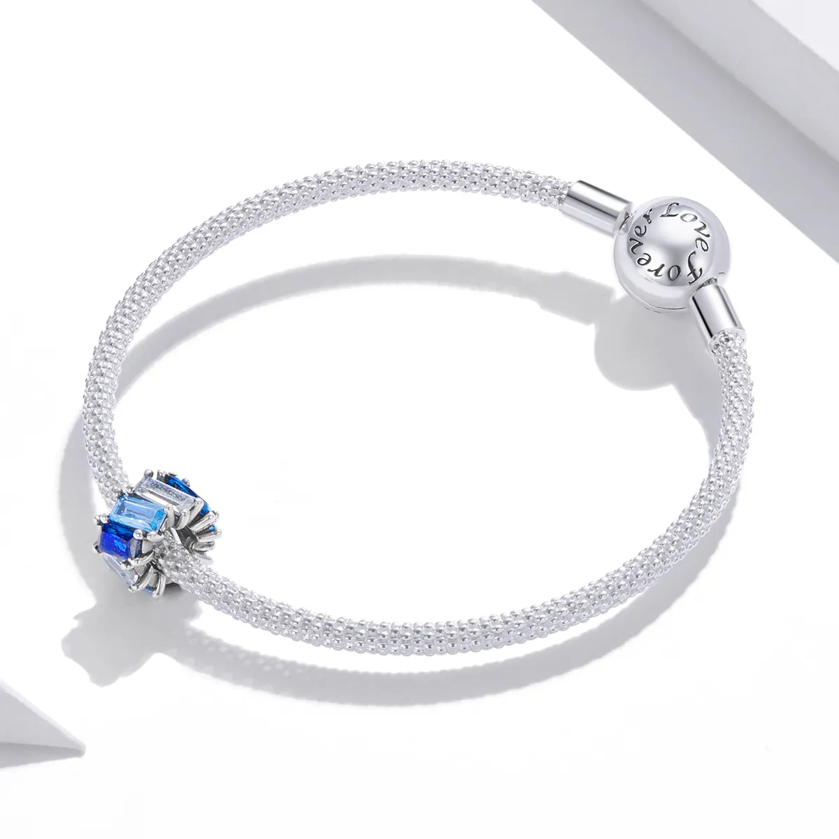 Pandora Style Silver Blue Square Spacer Charm - SCC1806