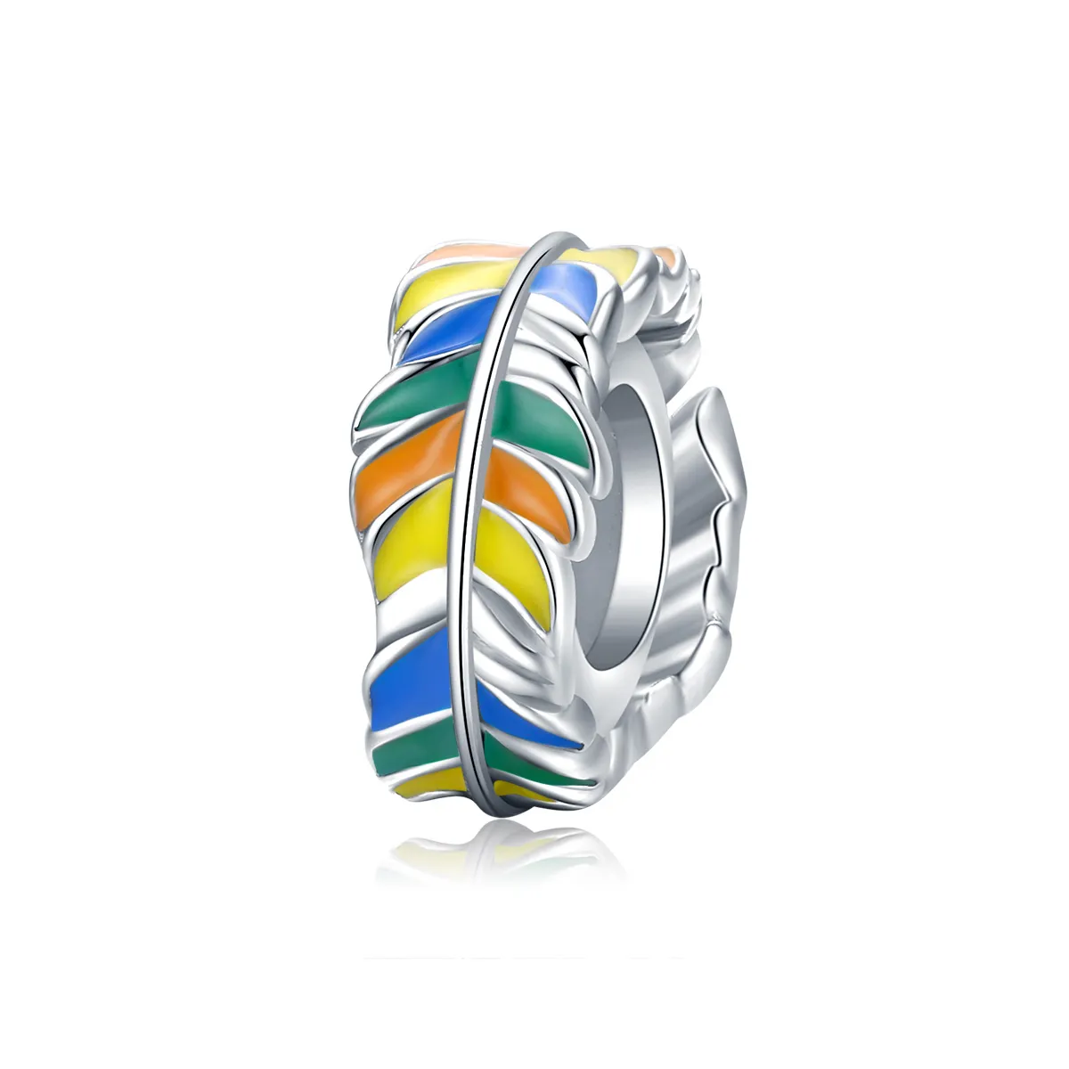 Pandora Style Silver Colorful Feather Spacer Charm - BSC305