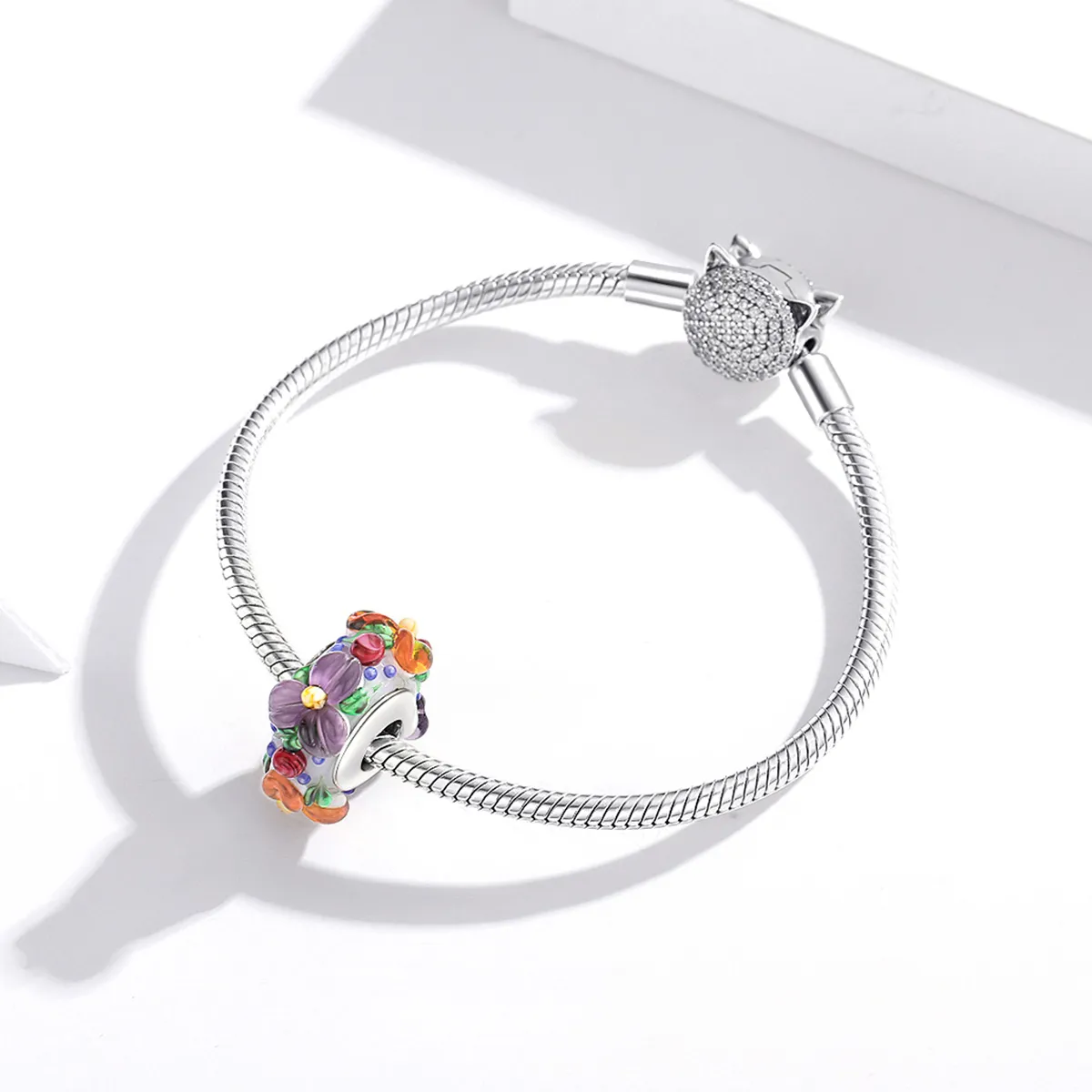 Pandora Style Silver Colorful Flowers Spacer Charm - SCC1720