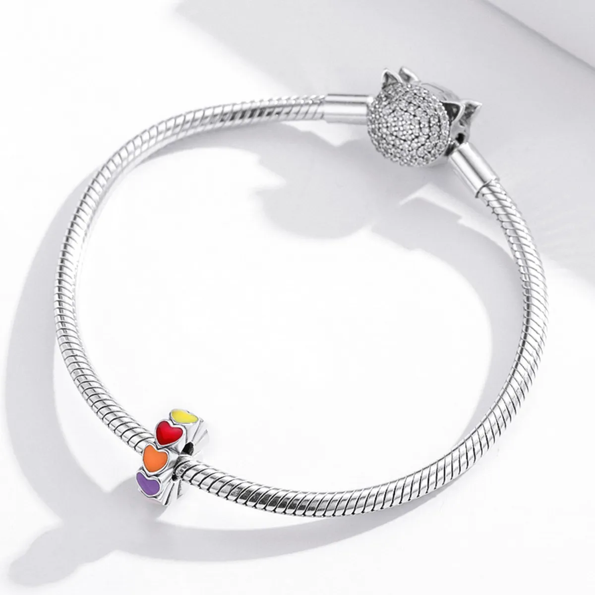 Pandora Style Silver colorful heart Spacer Charm - SCC1838