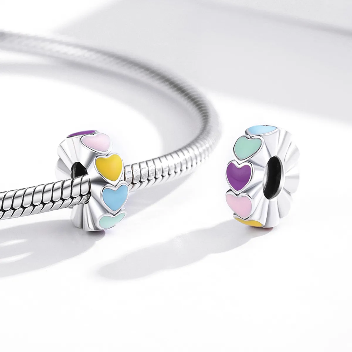 Pandora Style Silver colorful heart Spacer Charm - SCC1838