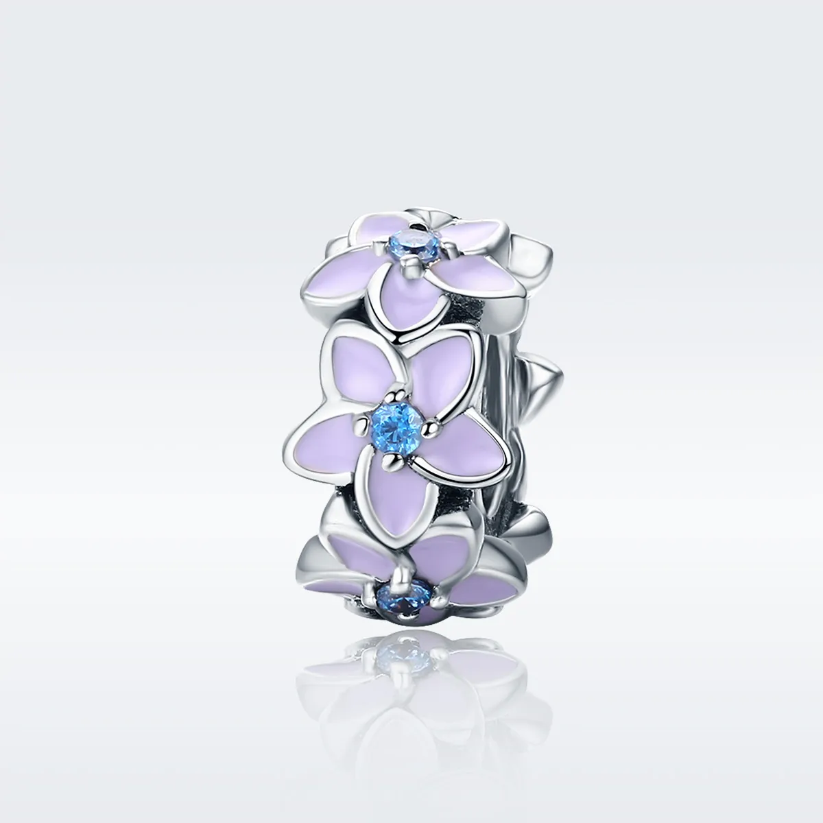 Pandora Style Silver Purple Flowers Spacer Charm - SCC601