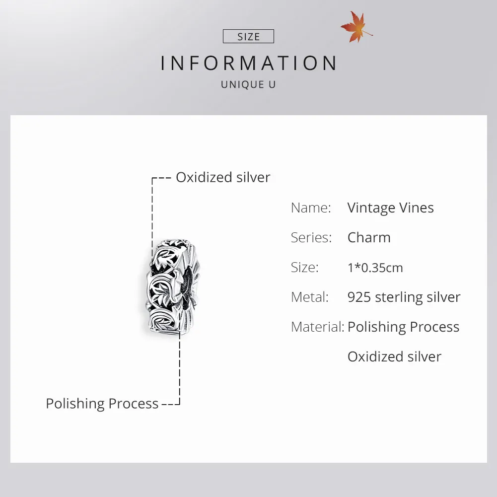 Pandora Style Silver Vintage Vines Spacer Charm - SCC1601