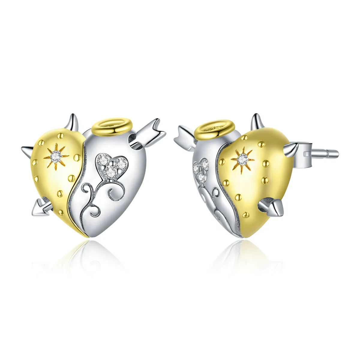 Pandora Style Silver Angels and demons Stud Earrings - SCE973