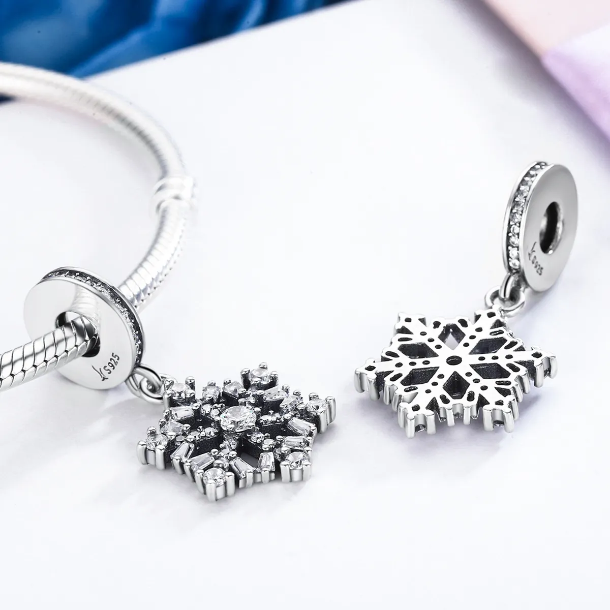 Pandora Style Silver Crystal snowflakes Charm - SCC266