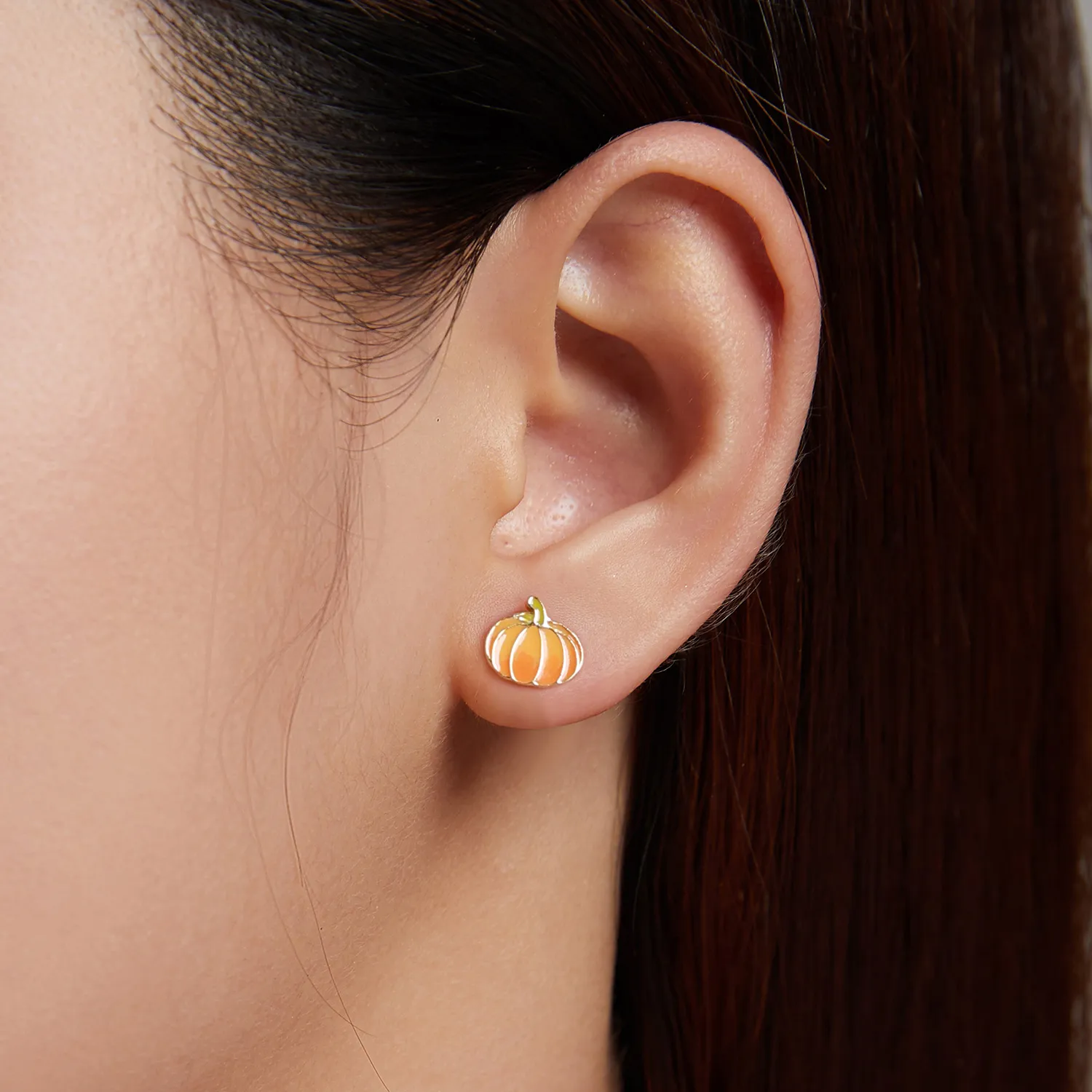Pandora Style Silver Pumpkin Stud Earrings - SCE1246