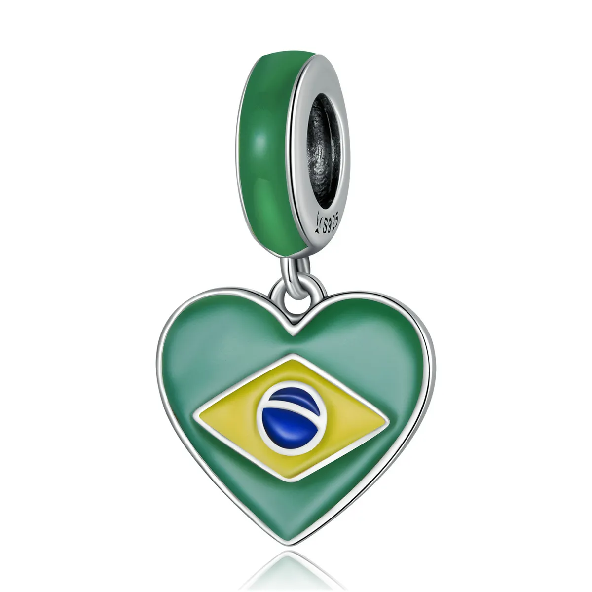pandora style brazil flag with love heart dangle scc2084