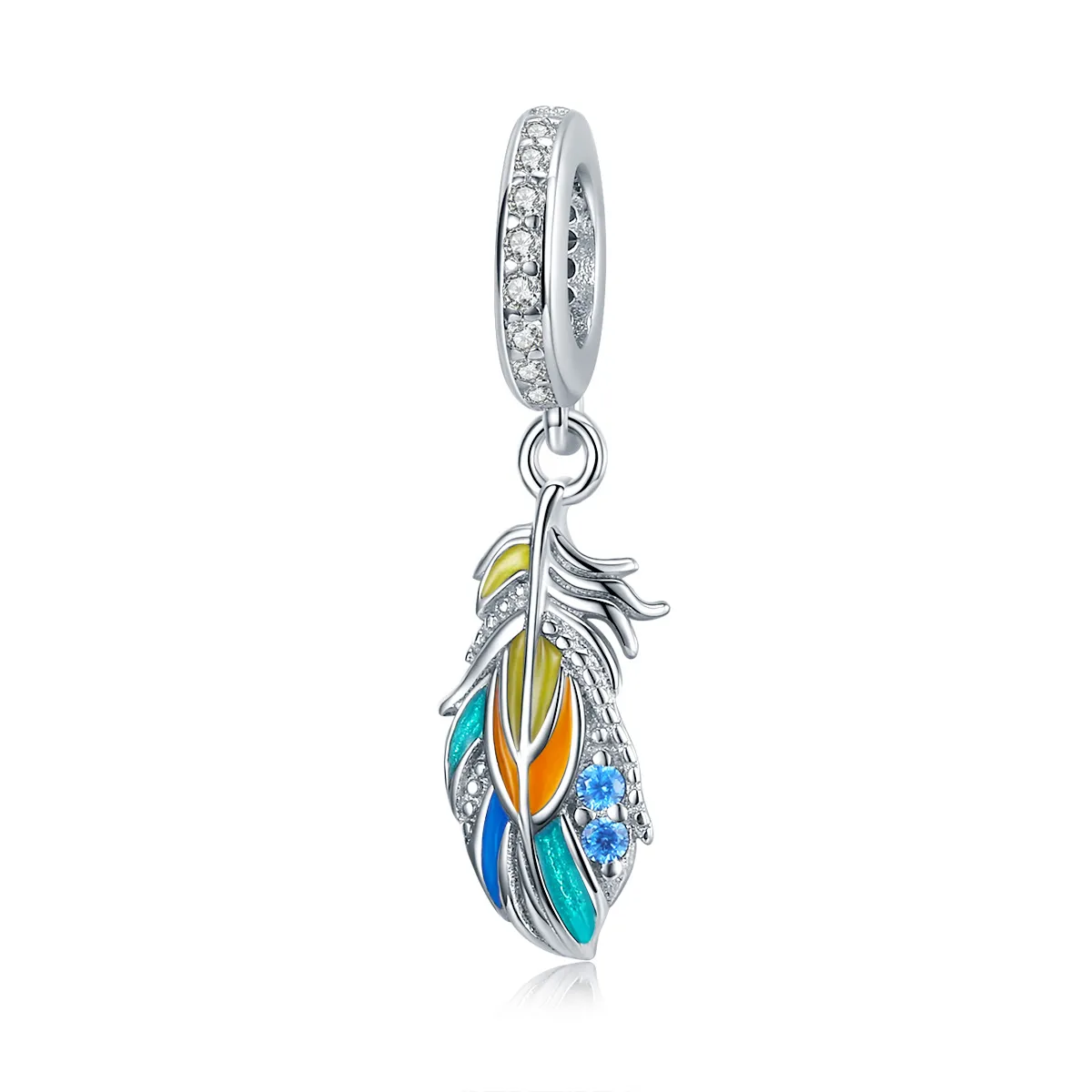 pandora style colorful feathers dangle bsc304