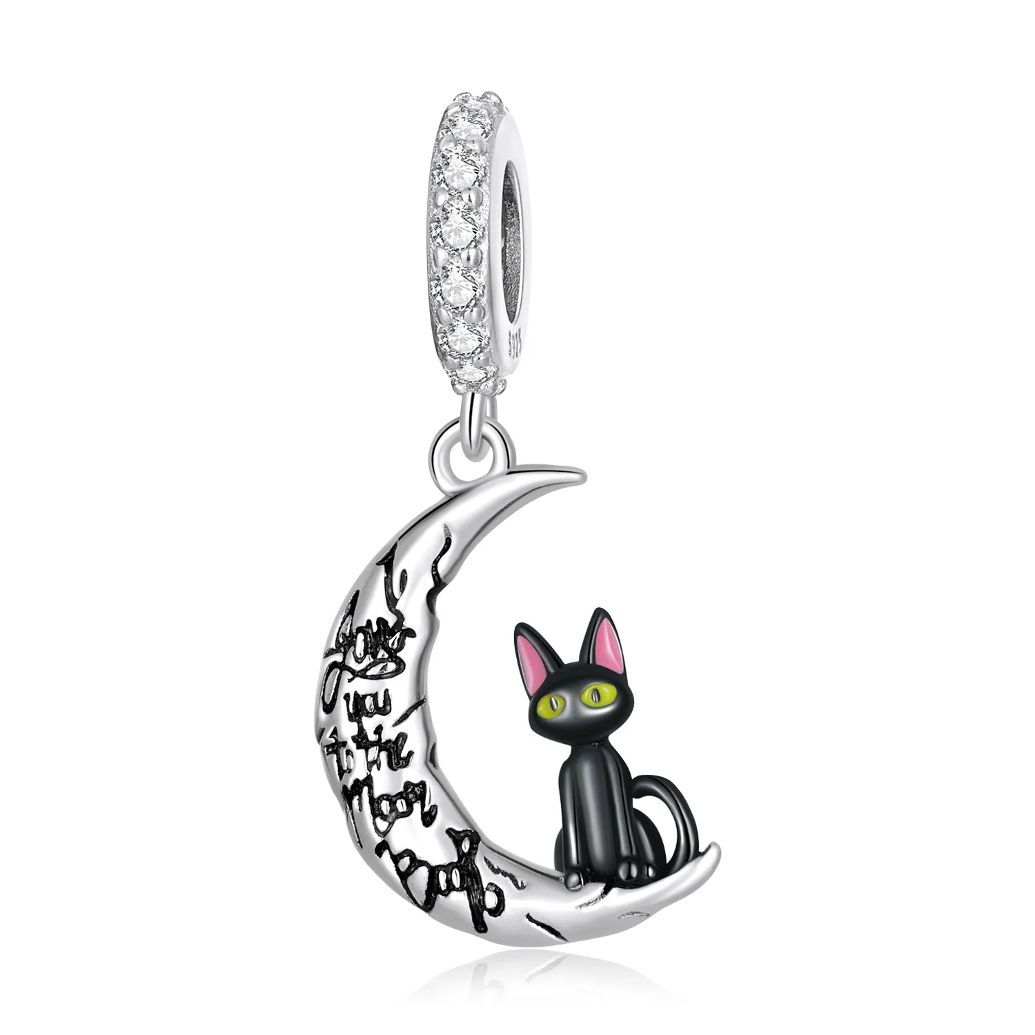 pandora style moon black cat dangle scc2218