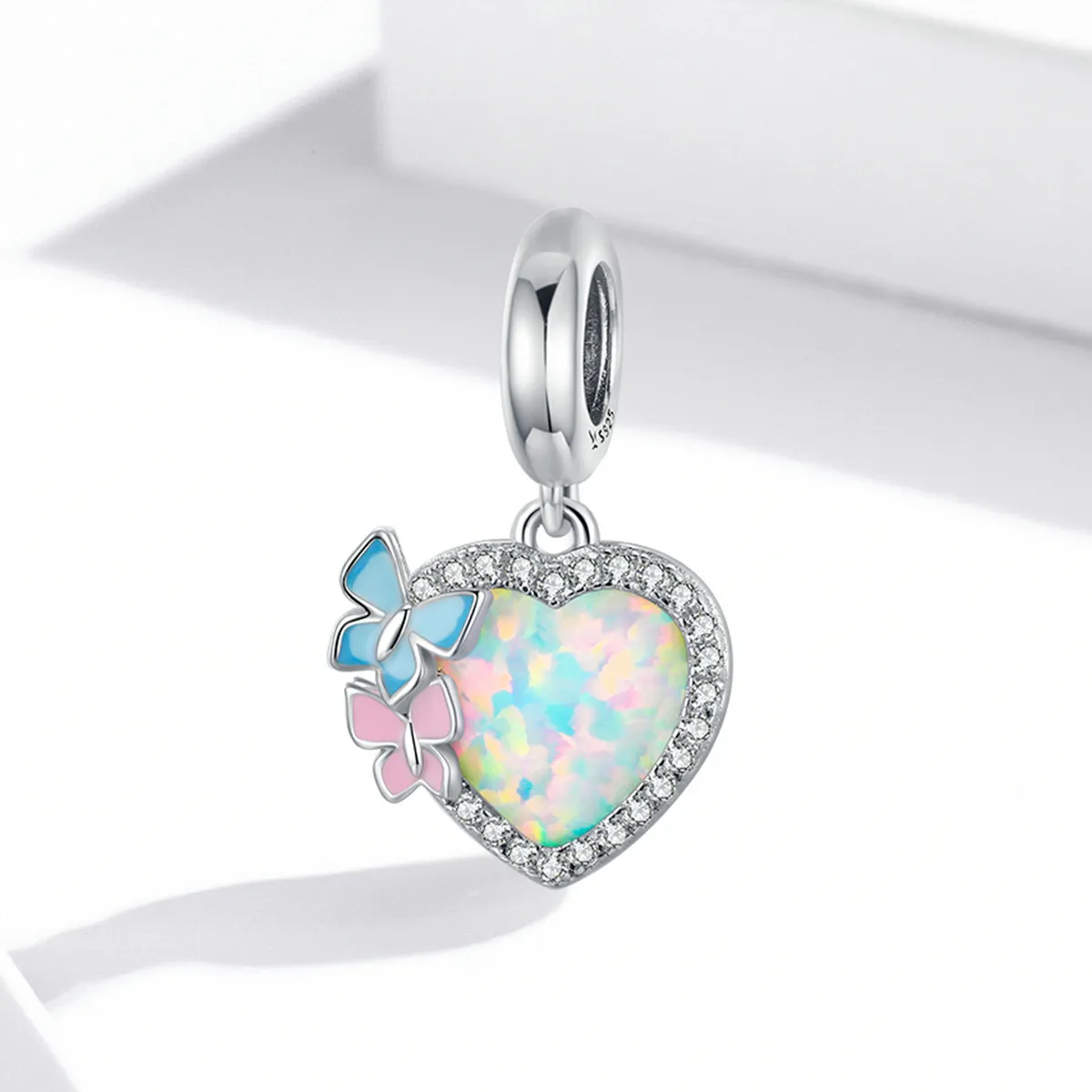 Pandora Style Opal Heart Butterfly Dangle - SCC2101