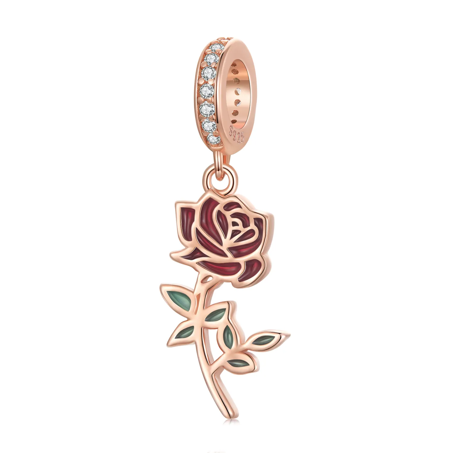 pandora style red rose dangle bsc642