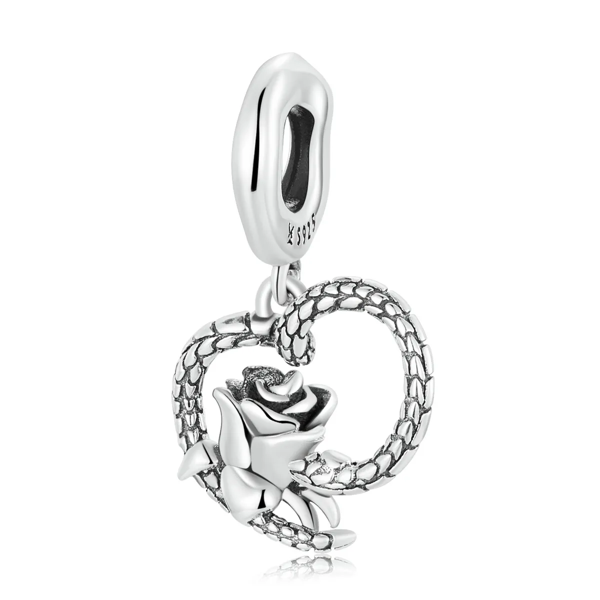 pandora style snake and rose heart dangle scc2134