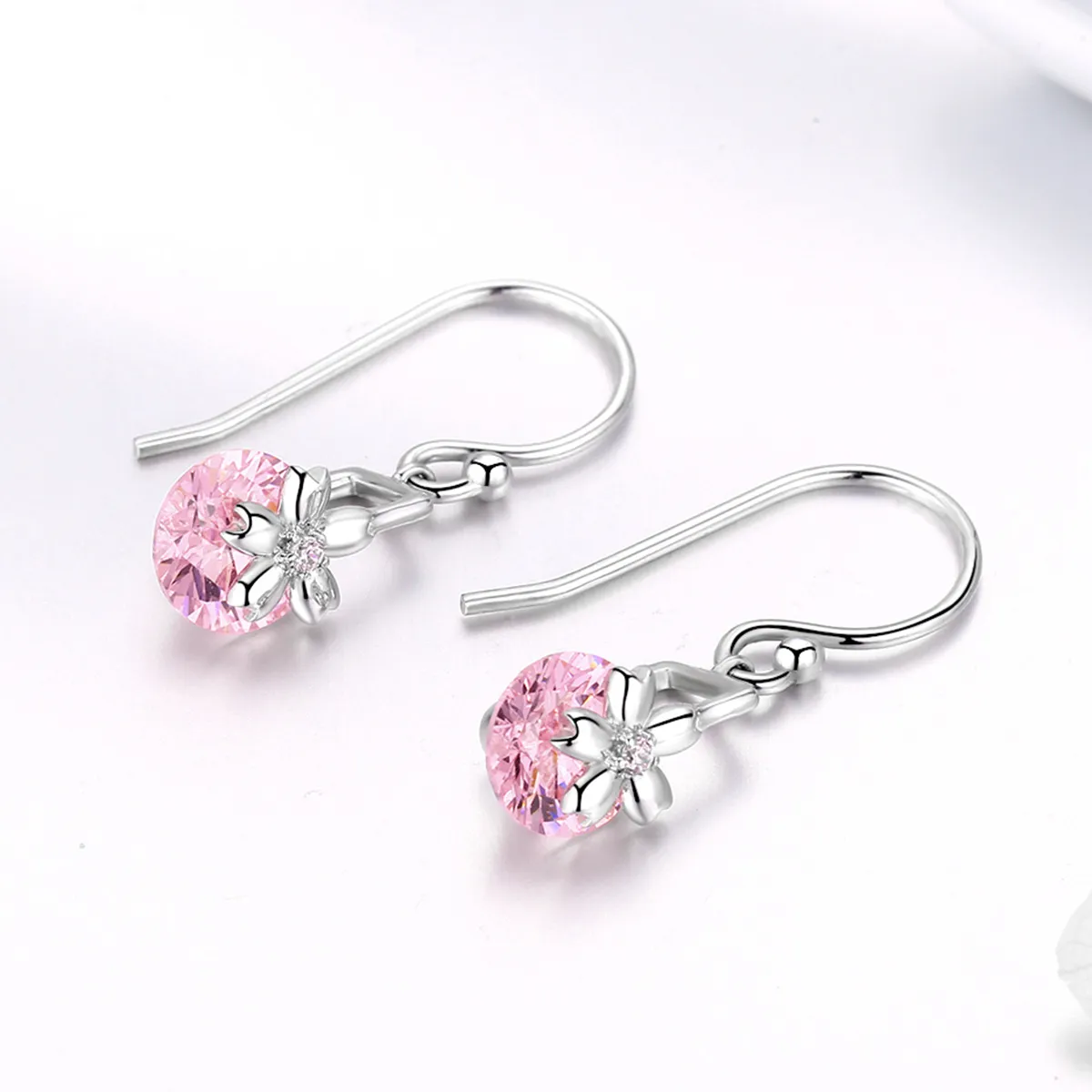 Pandora Style Cherry Blossoms Hanging Earrings - BSE039