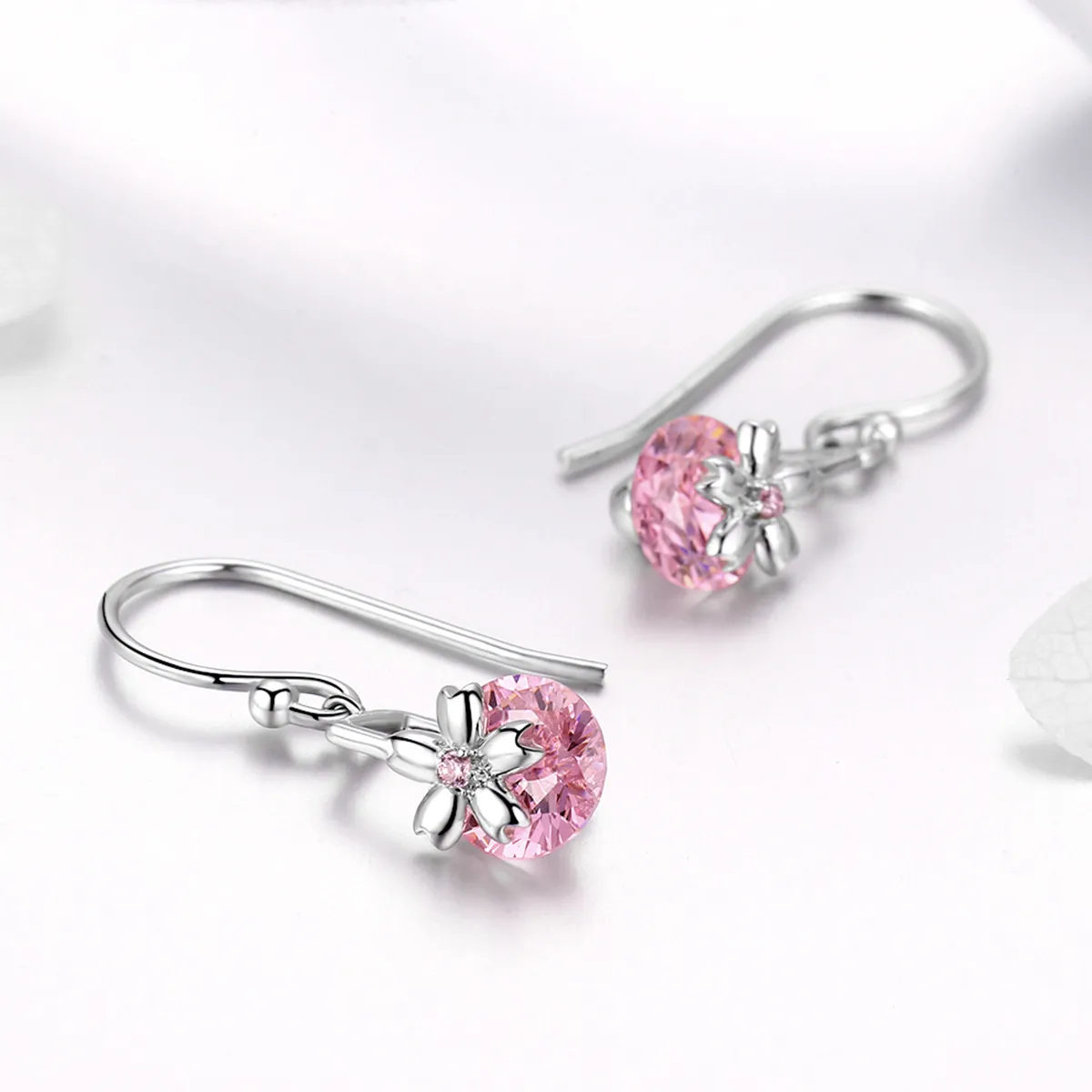 Pandora Style Cherry Blossoms Hanging Earrings - BSE039