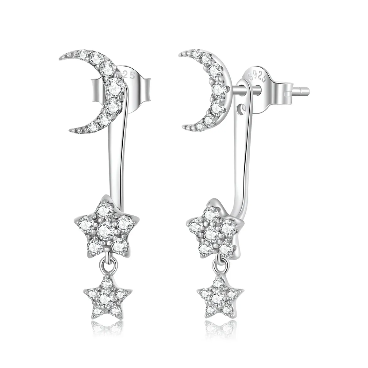 Pandora Style Exquisite Star and Moon Hanging Earrings - SCE1395