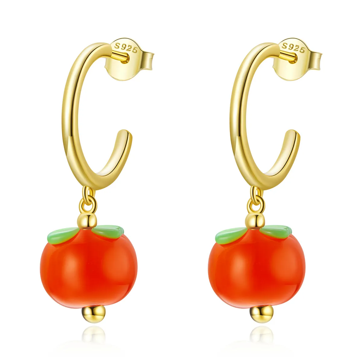 Pandora Style Glass Persimmon Hanging Earrings - SCE1212