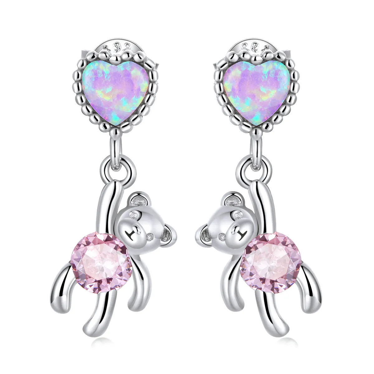 Pandora Style Love Bear Hanging Earrings - SCE1384