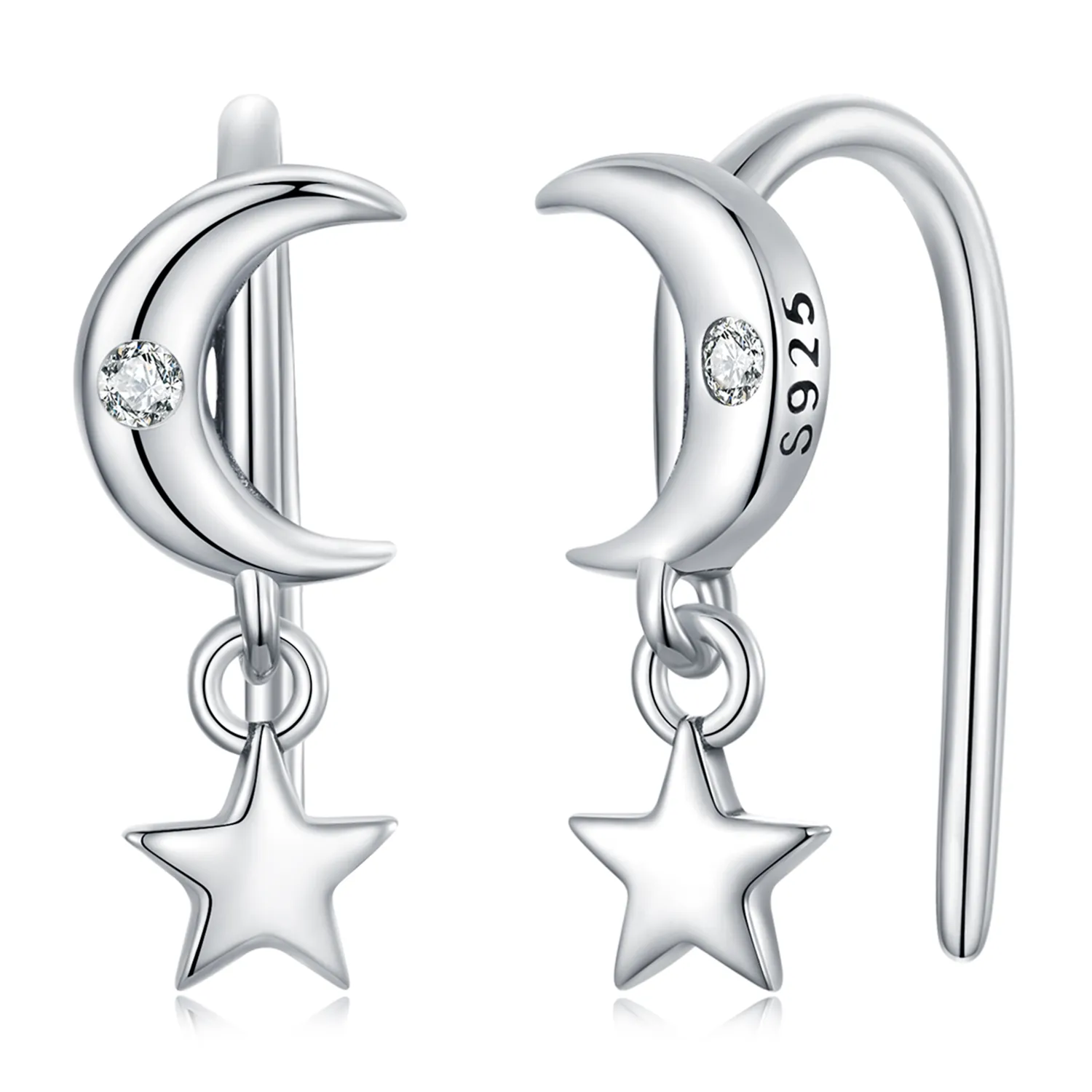 Pandora Style Moon and Stars Hanging Earrings - SCE1500