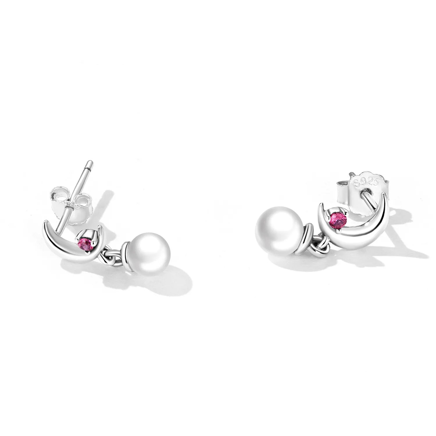 Pandora Style Pearl Moon Hanging Earrings - SCE1430