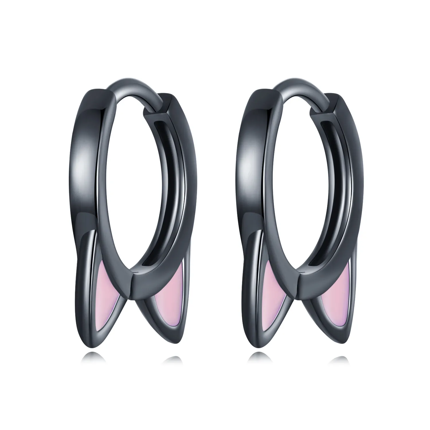 Pandora Style Black Cat Ears Hoop Earrings - SCE1515