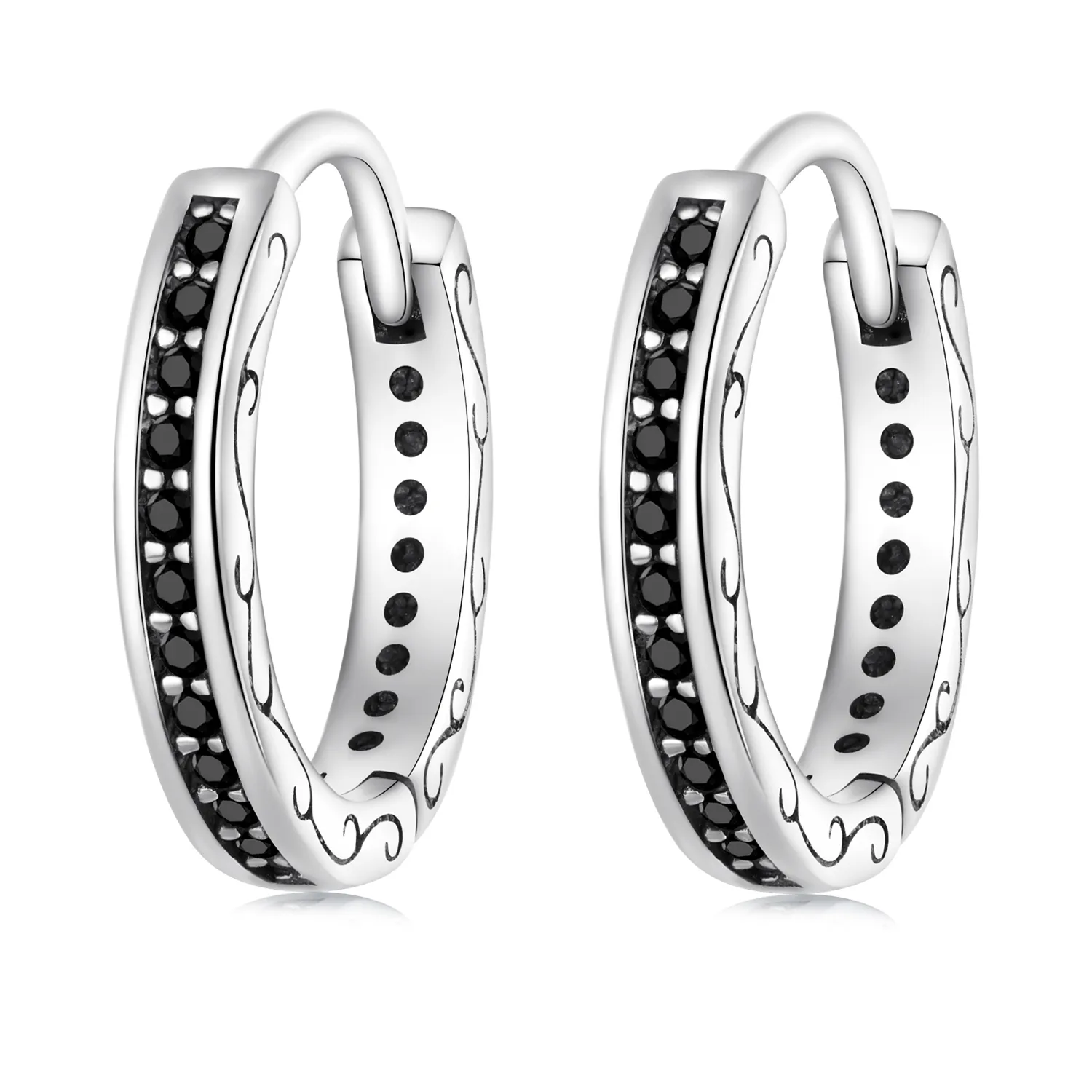 pandora style black zircon hoop earrings sce1522